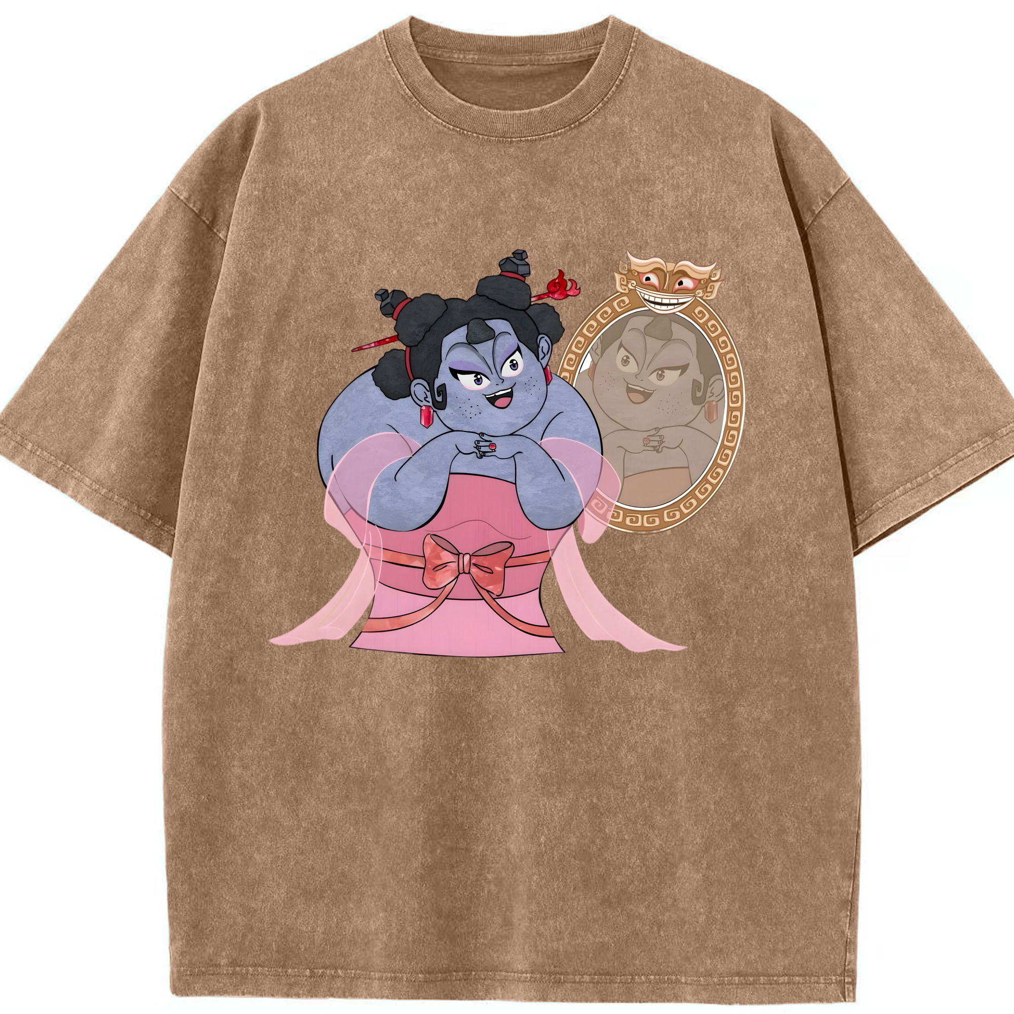 （画像用） Ne Zha 2 ナタ 魔童の大暴れ 綿100% ヴィンテージ風 半袖Tシャツ（フロントプリント）