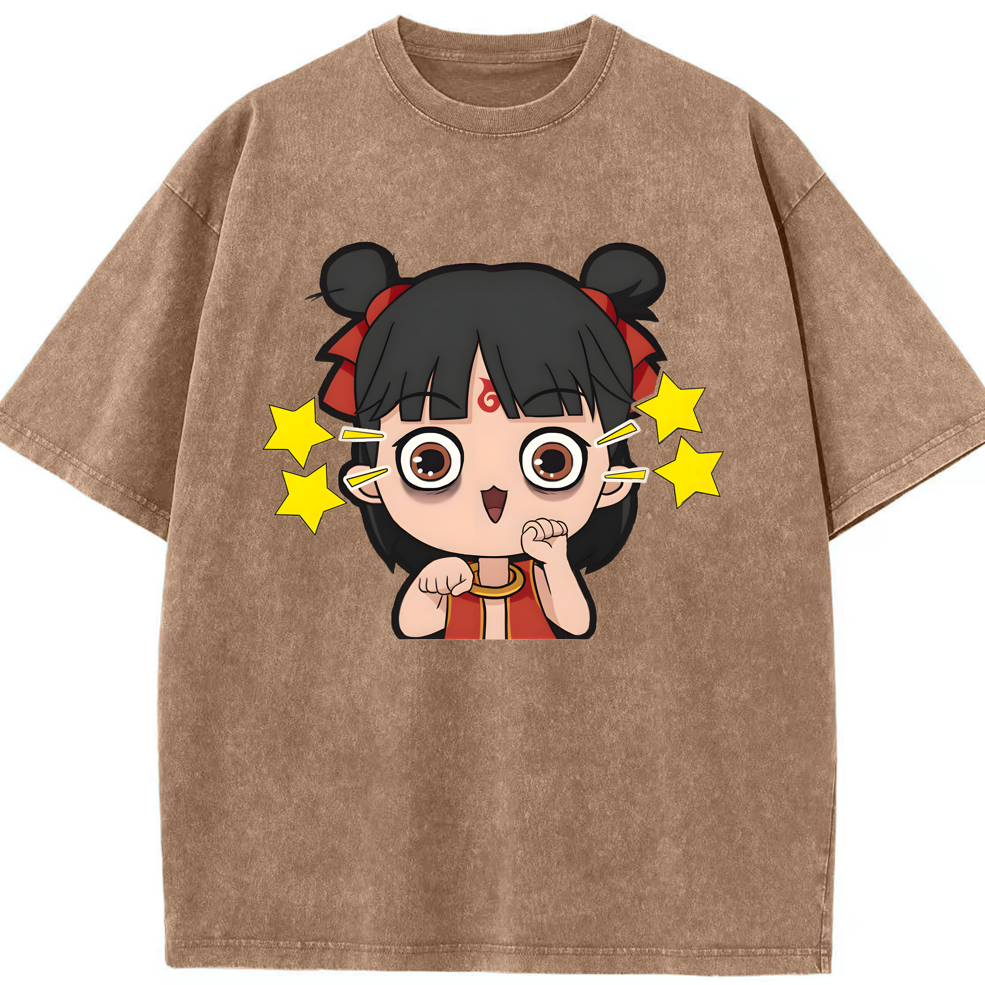 （画像用） Ne Zha 2 ナタ 魔童の大暴れ 綿100% ヴィンテージ風 半袖Tシャツ（フロントプリント）