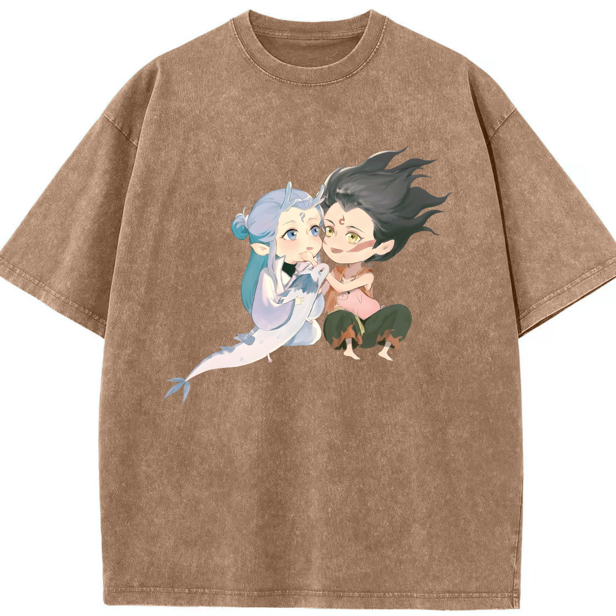 （画像用） Ne Zha 2 ナタ 魔童の大暴れ 綿100% ヴィンテージ風 半袖Tシャツ（フロントプリント）