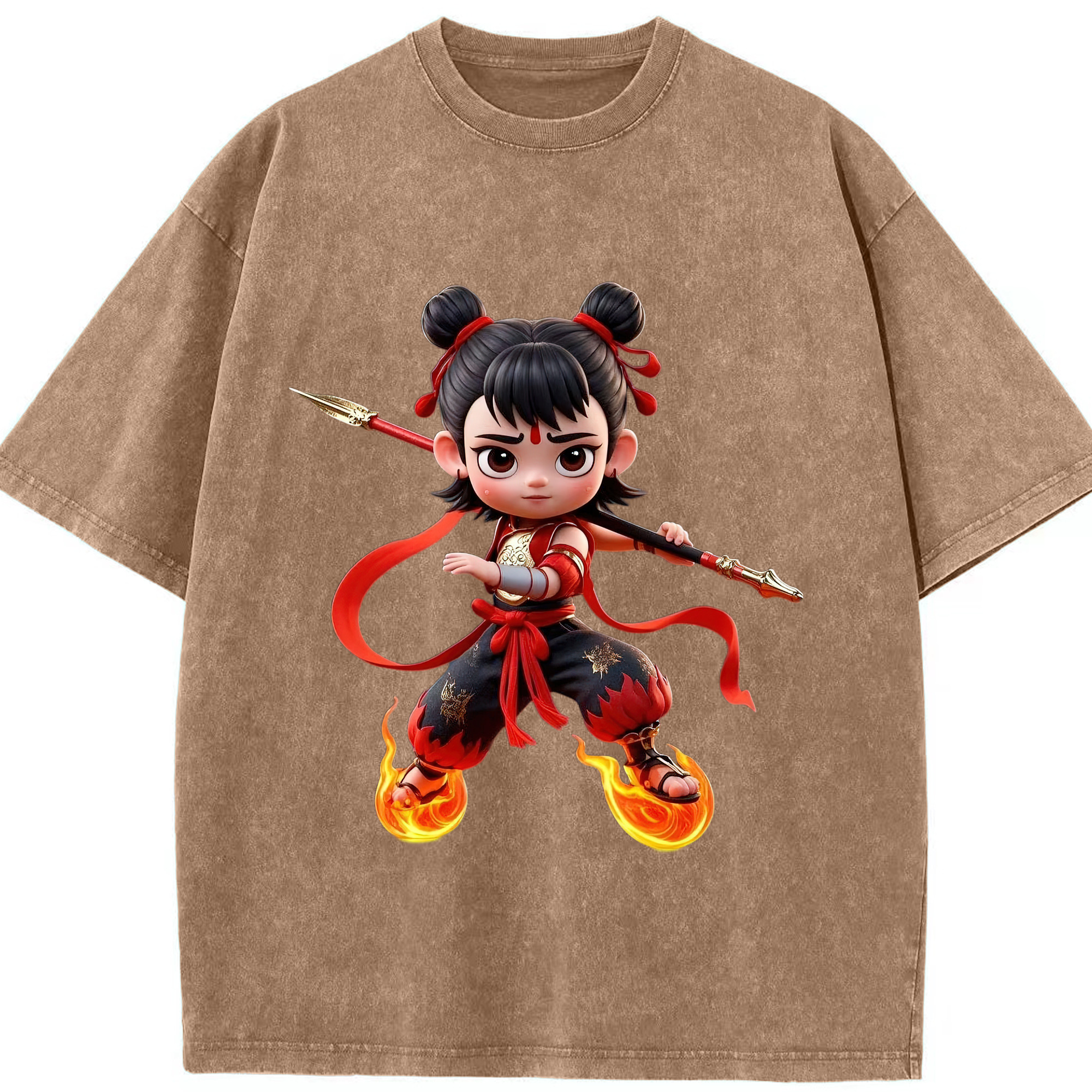 （画像用） Ne Zha 2 ナタ 魔童の大暴れ 綿100% ヴィンテージ風 半袖Tシャツ（フロントプリント）