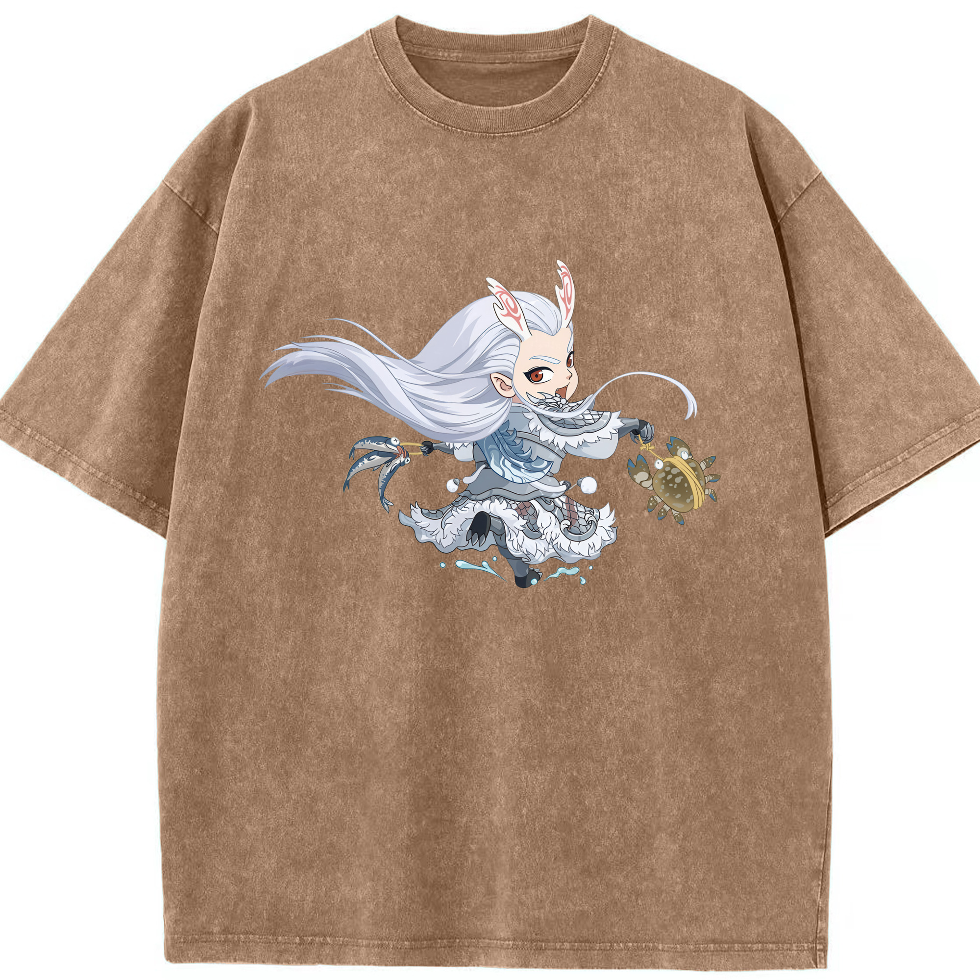 （画像用） Ne Zha 2 ナタ 魔童の大暴れ 綿100% ヴィンテージ風 半袖Tシャツ（フロントプリント）