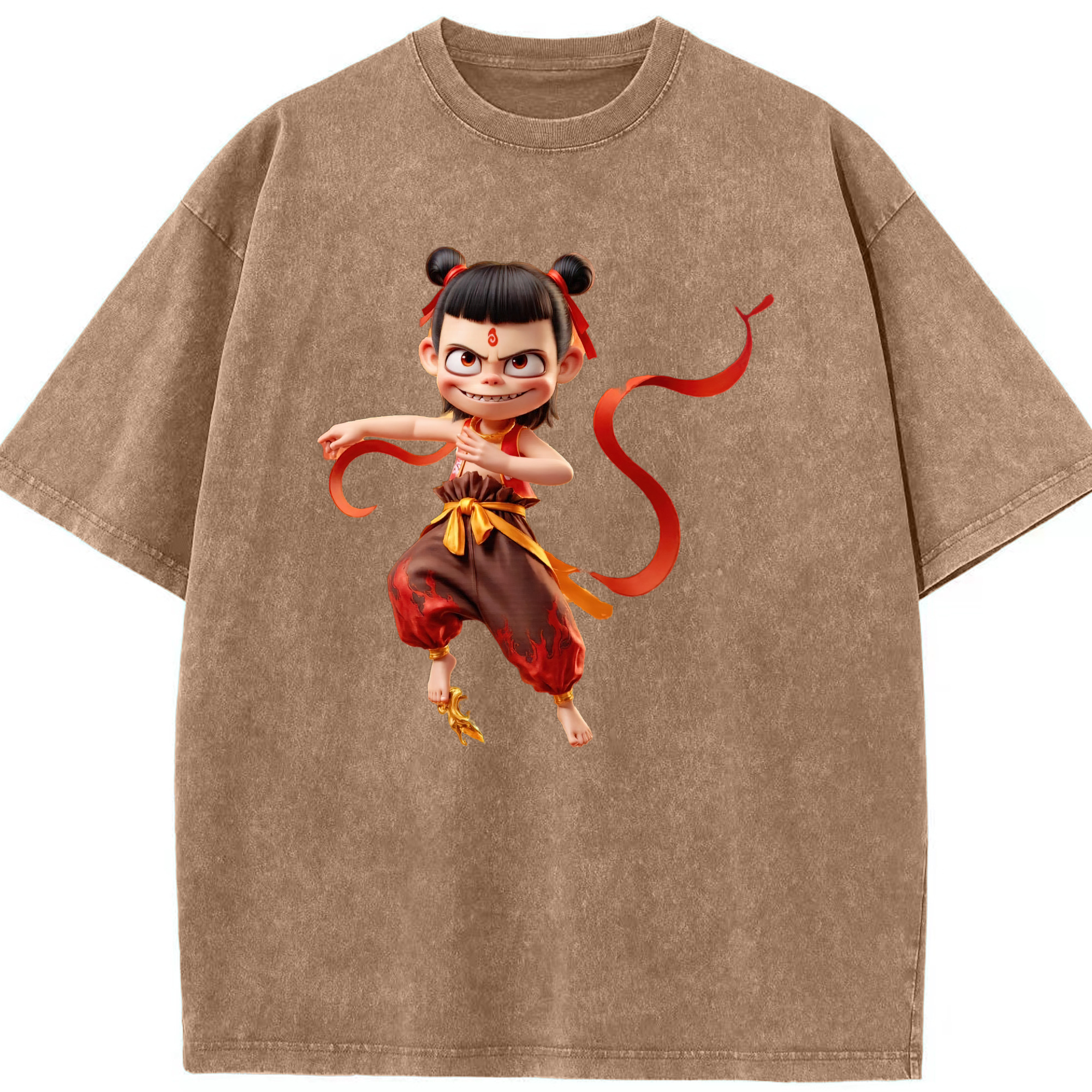 （画像用） Ne Zha 2 ナタ 魔童の大暴れ 綿100% ヴィンテージ風 半袖Tシャツ（フロントプリント）