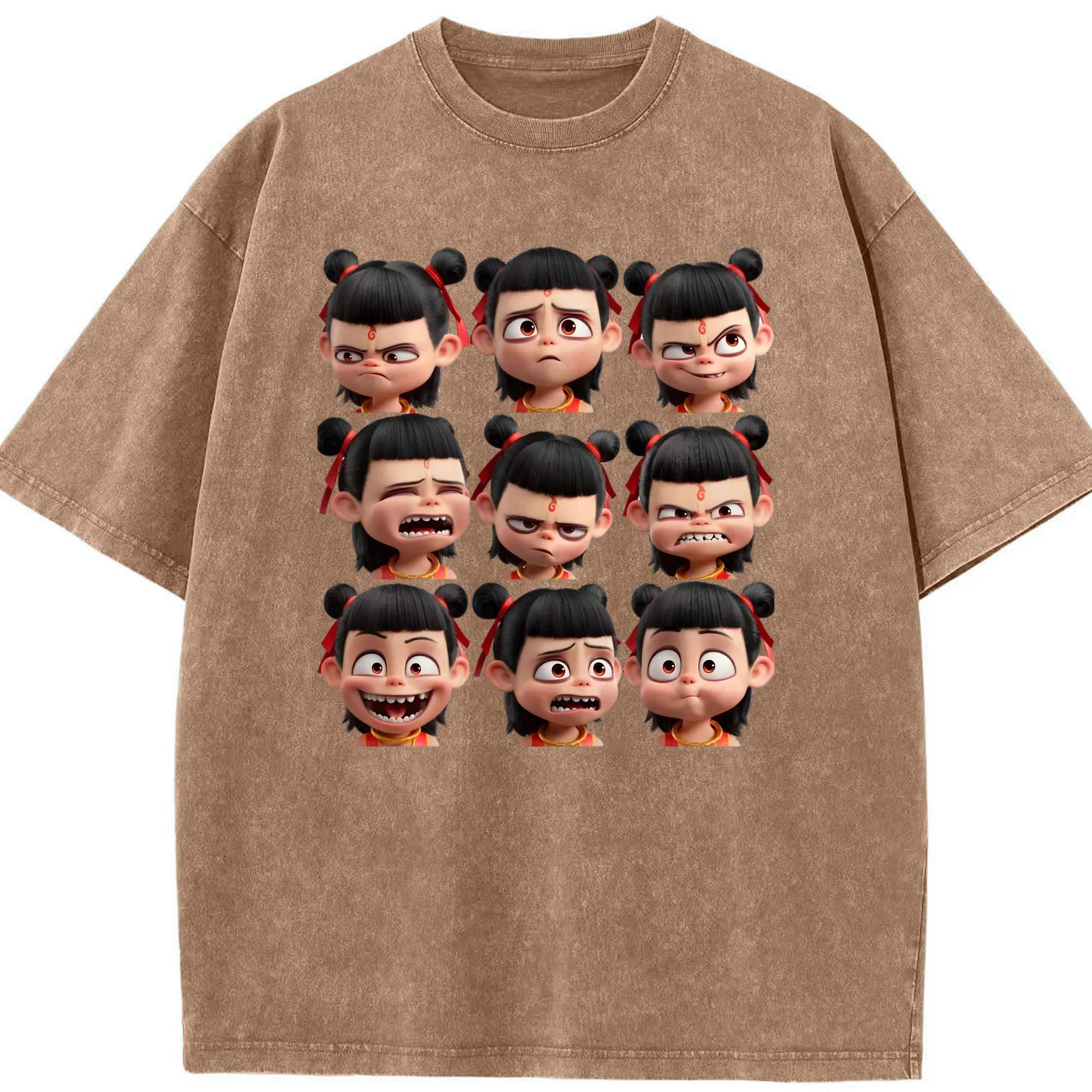 （画像用） Ne Zha 2 ナタ 魔童の大暴れ 綿100% ヴィンテージ風 半袖Tシャツ（フロントプリント）