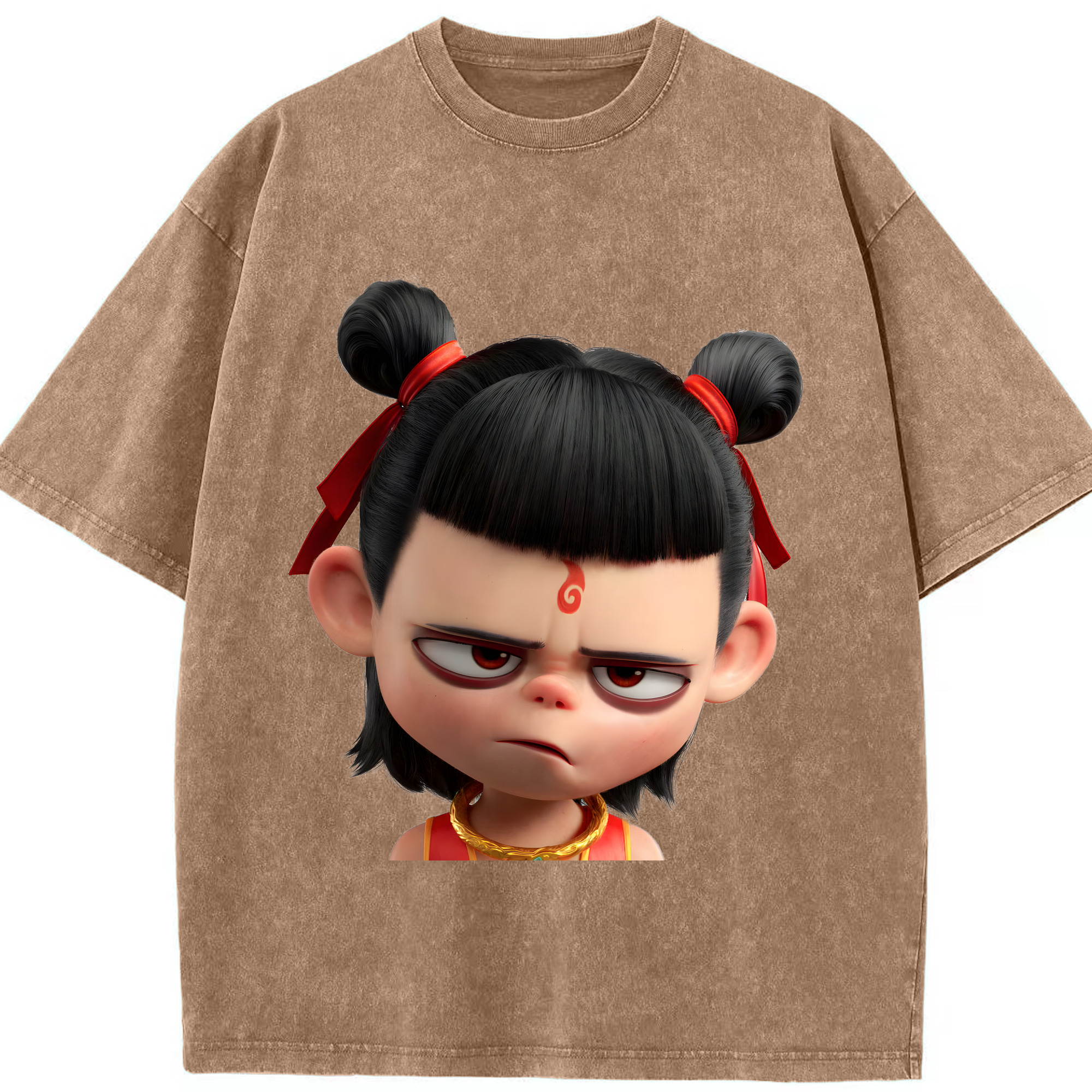 （画像用） Ne Zha 2 ナタ 魔童の大暴れ 綿100% ヴィンテージ風 半袖Tシャツ（フロントプリント）