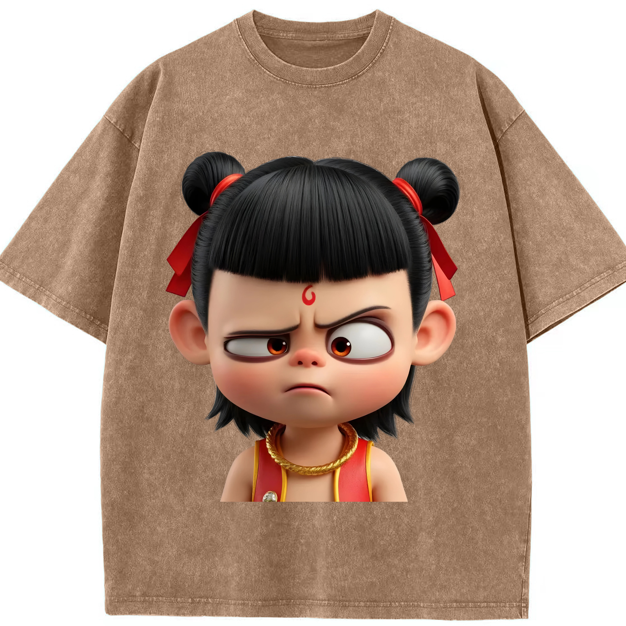 （画像用） Ne Zha 2 ナタ 魔童の大暴れ 綿100% ヴィンテージ風 半袖Tシャツ（フロントプリント）