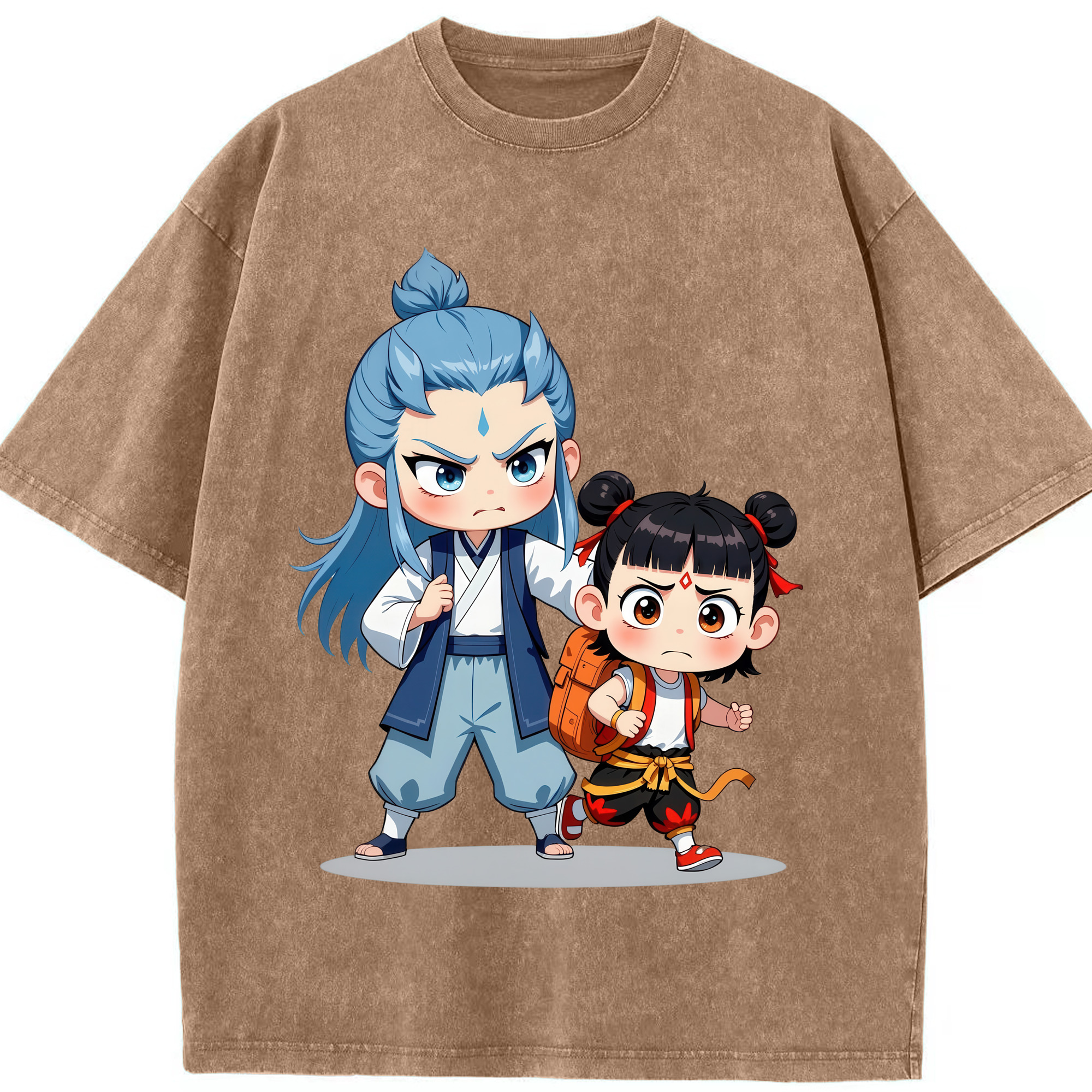 （画像用） Ne Zha 2 ナタ 魔童の大暴れ 綿100% ヴィンテージ風 半袖Tシャツ（フロントプリント）