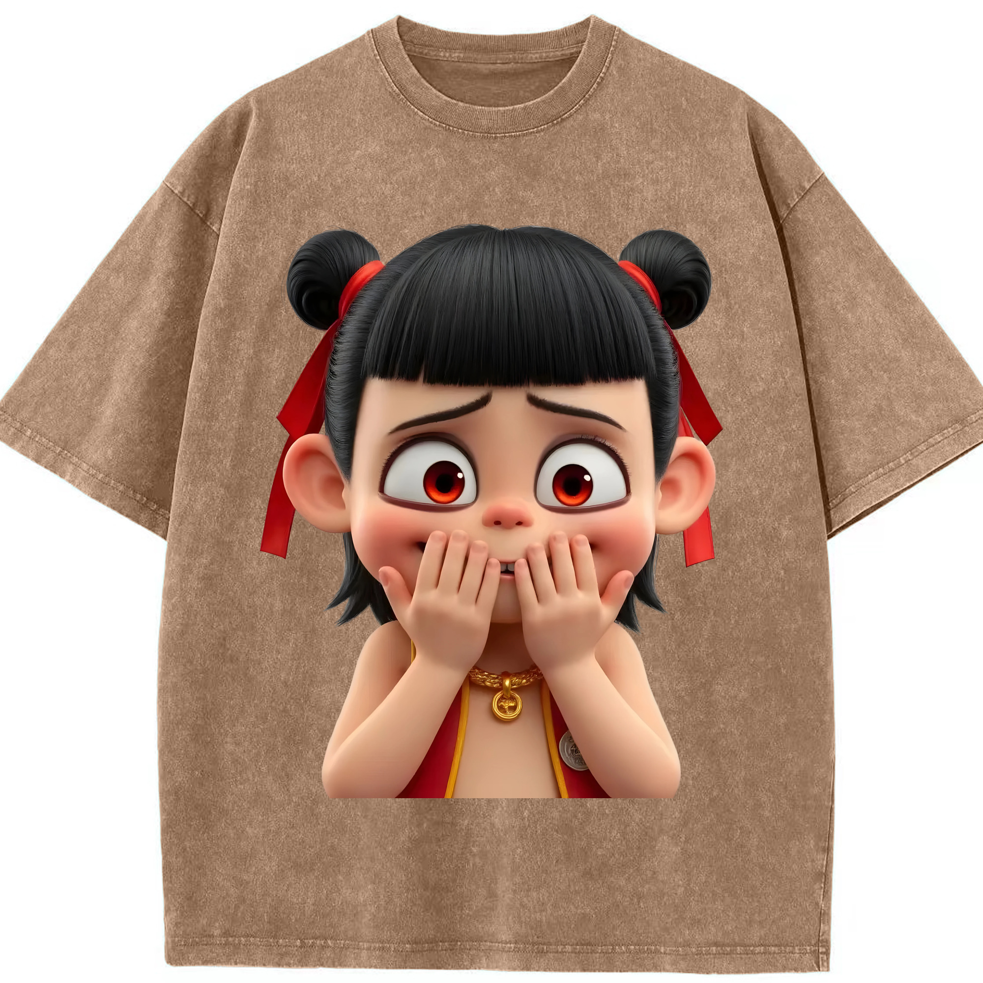 （画像用） Ne Zha 2 ナタ 魔童の大暴れ 綿100% ヴィンテージ風 半袖Tシャツ（フロントプリント）