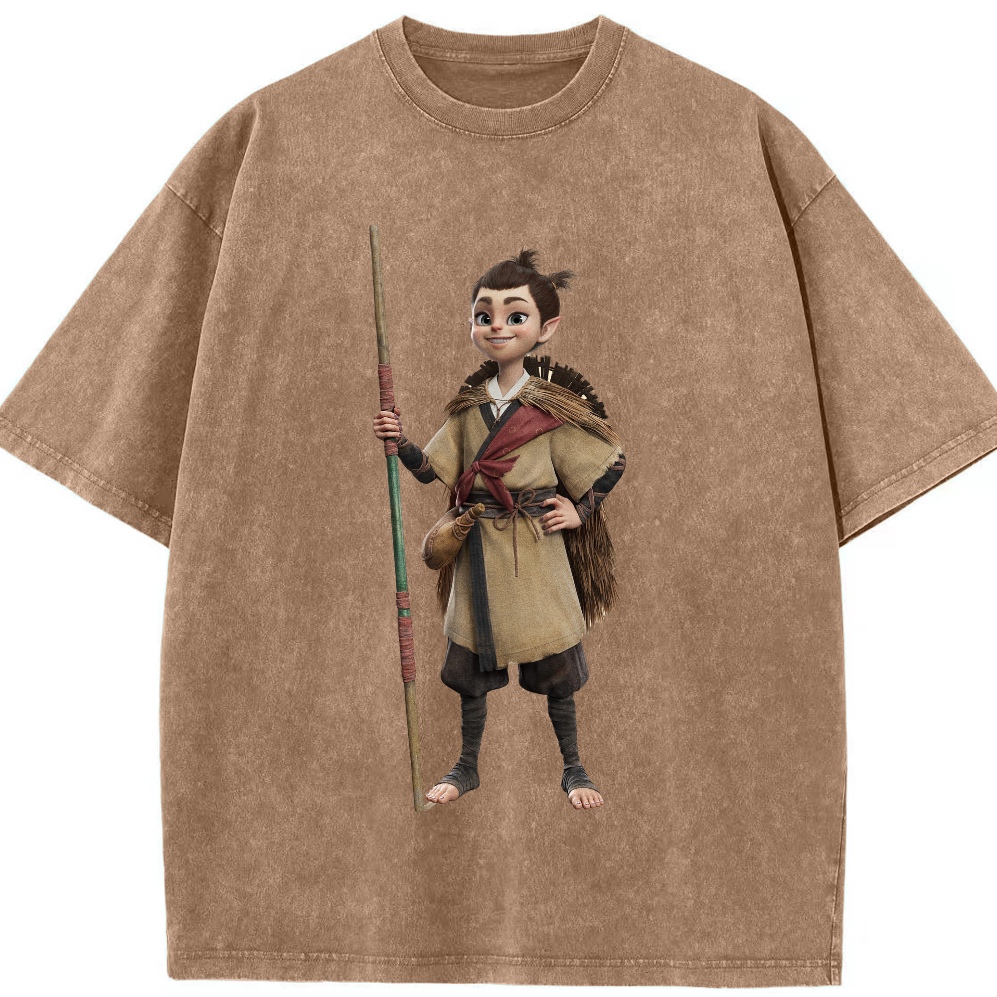 （画像用） Ne Zha 2 ナタ 魔童の大暴れ 綿100% ヴィンテージ風 半袖Tシャツ（フロントプリント）