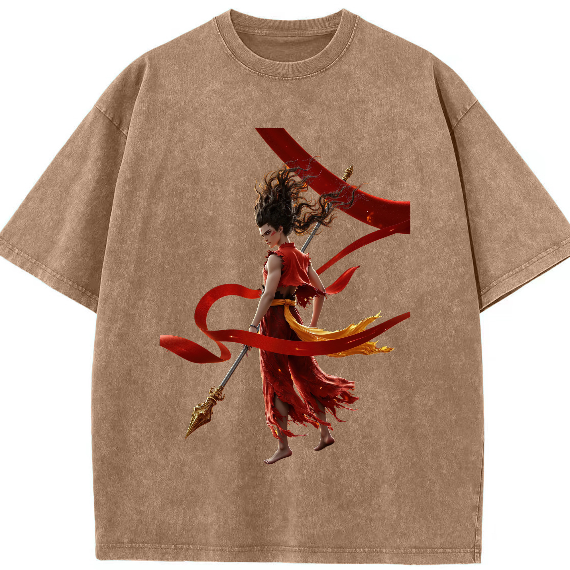 （画像用） Ne Zha 2 ナタ 魔童の大暴れ 綿100% ヴィンテージ風 半袖Tシャツ（フロントプリント）