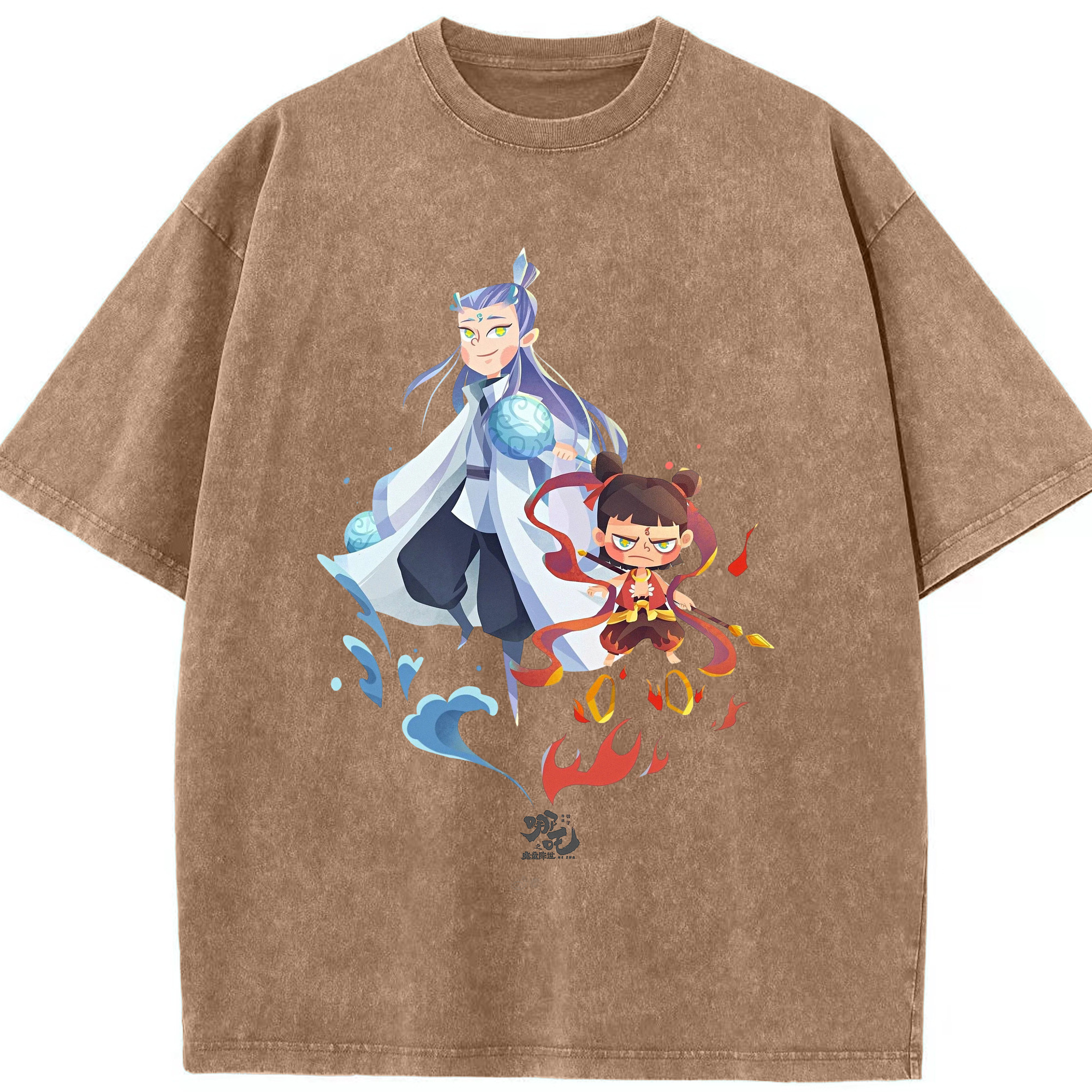 （画像用） Ne Zha 2 ナタ 魔童の大暴れ 綿100% ヴィンテージ風 半袖Tシャツ（フロントプリント）