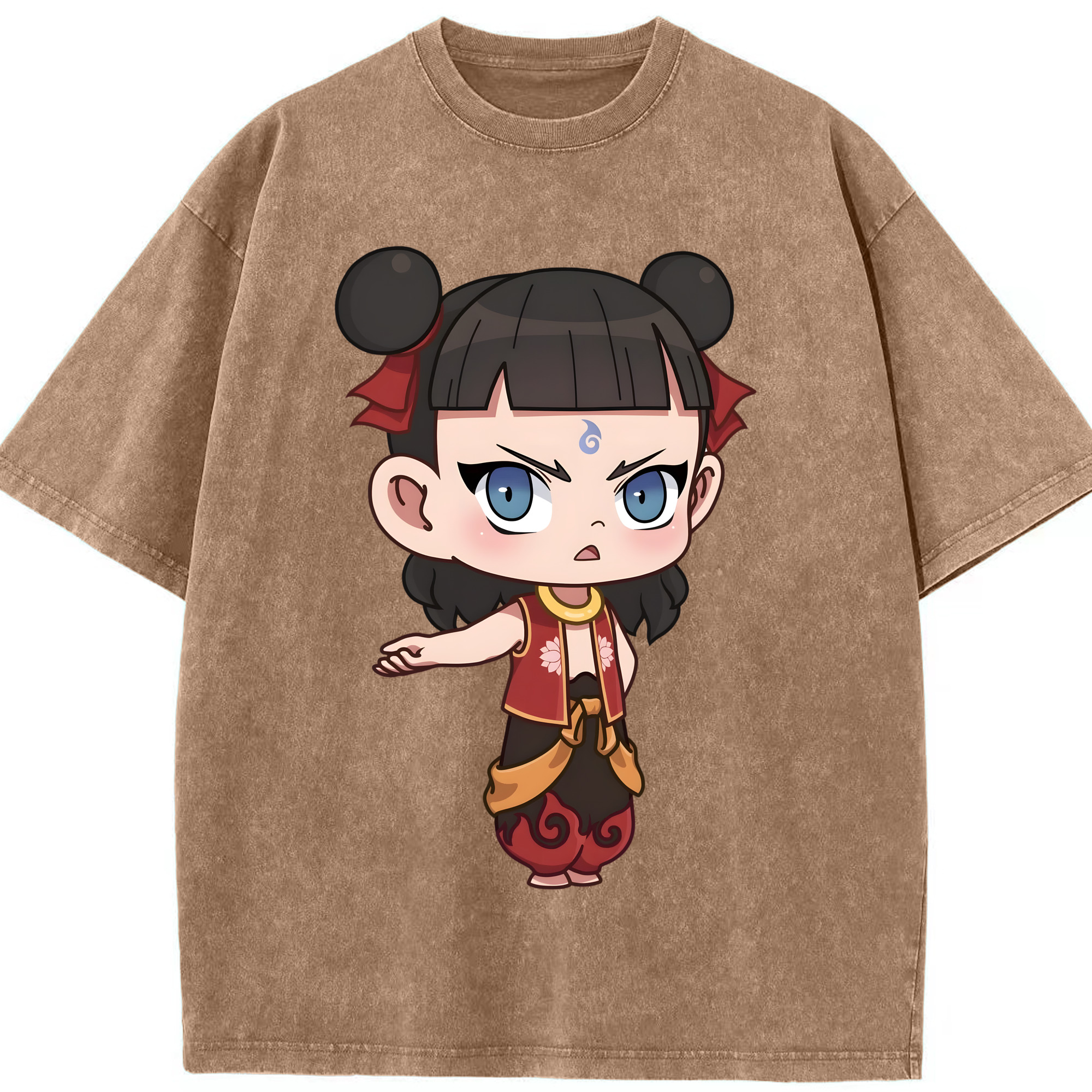 （画像用） Ne Zha 2 ナタ 魔童の大暴れ 綿100% ヴィンテージ風 半袖Tシャツ（フロントプリント）