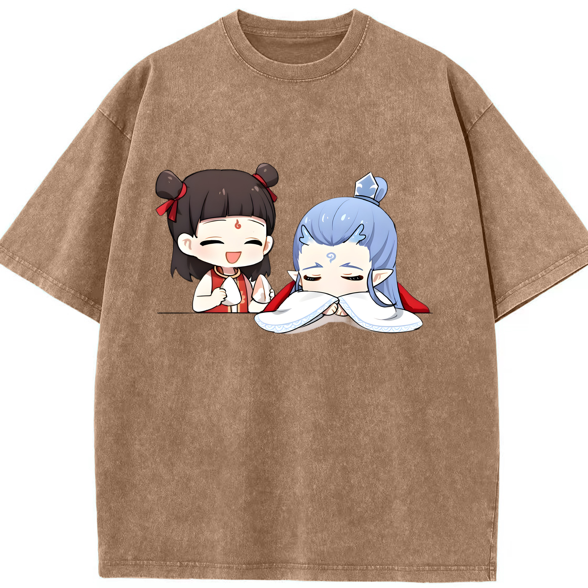 （画像用） Ne Zha 2 ナタ 魔童の大暴れ 綿100% ヴィンテージ風 半袖Tシャツ（フロントプリント）