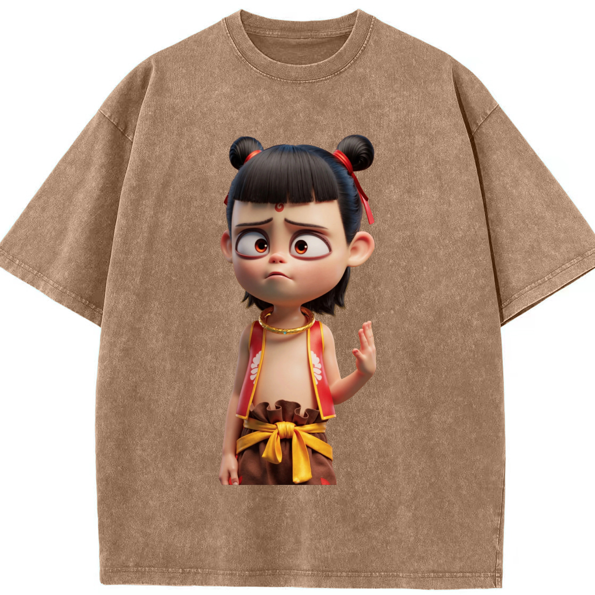 （画像用） Ne Zha 2 ナタ 魔童の大暴れ 綿100% ヴィンテージ風 半袖Tシャツ（フロントプリント）