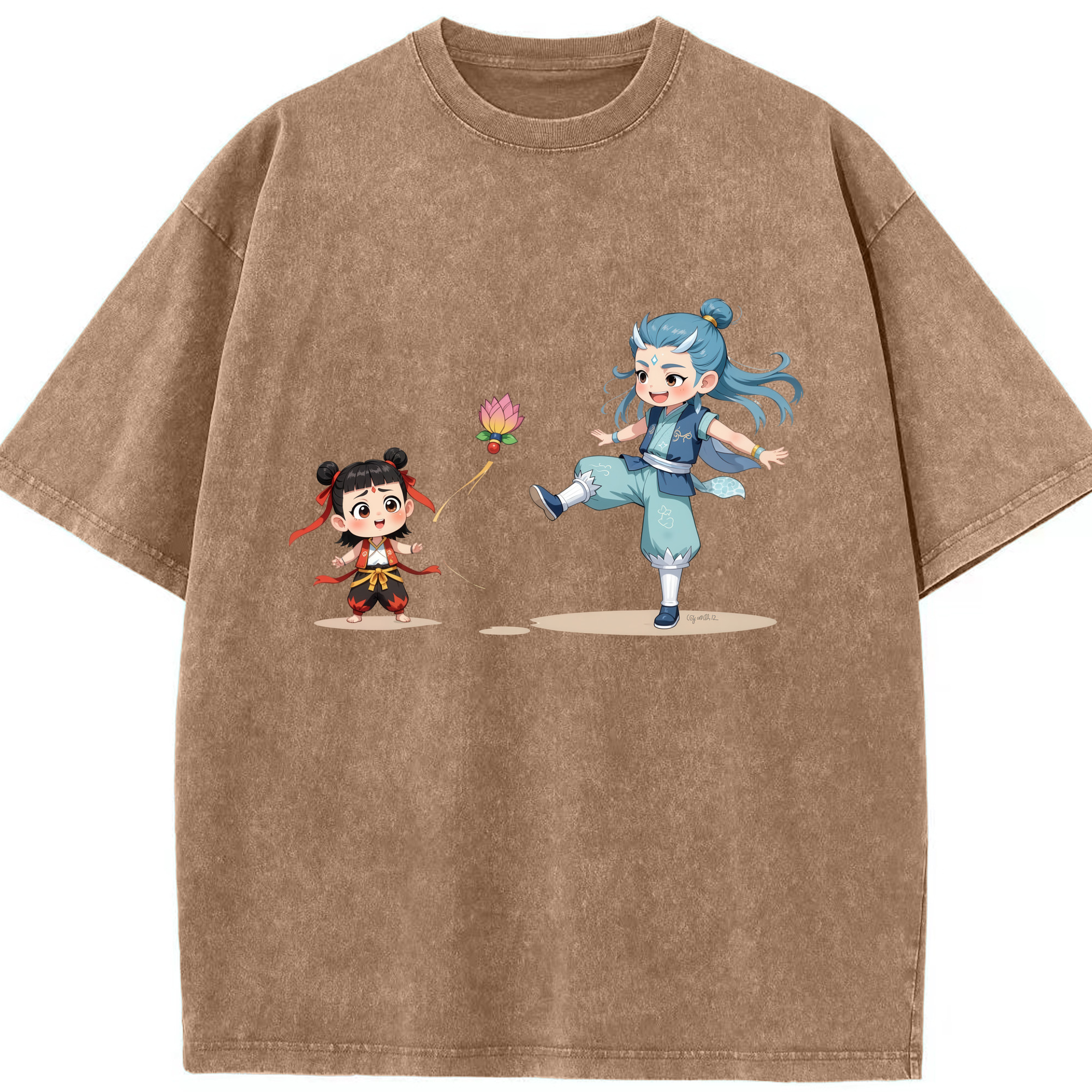 （画像用） Ne Zha 2 ナタ 魔童の大暴れ 綿100% ヴィンテージ風 半袖Tシャツ（フロントプリント）