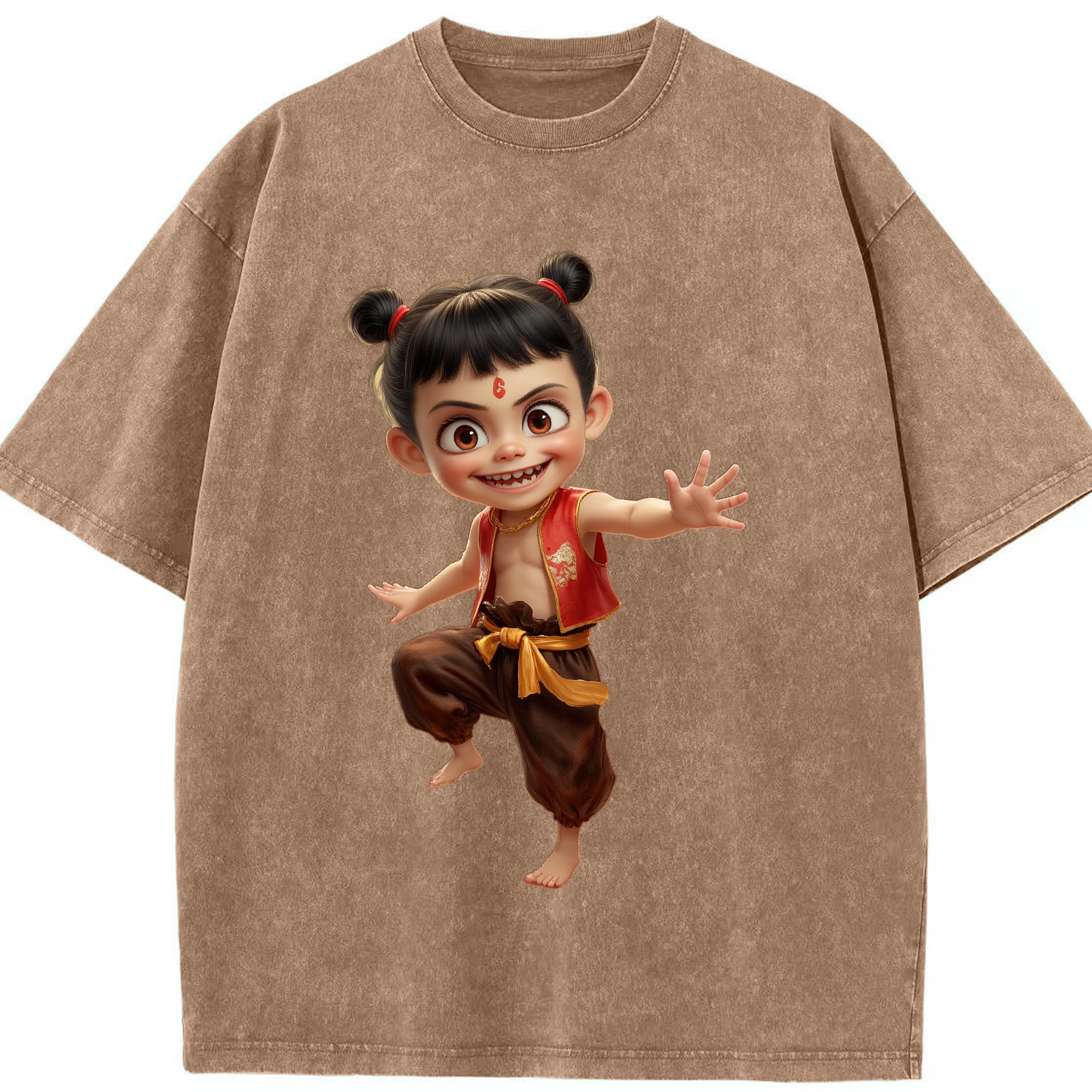 （画像用） Ne Zha 2 ナタ 魔童の大暴れ 綿100% ヴィンテージ風 半袖Tシャツ（フロントプリント）