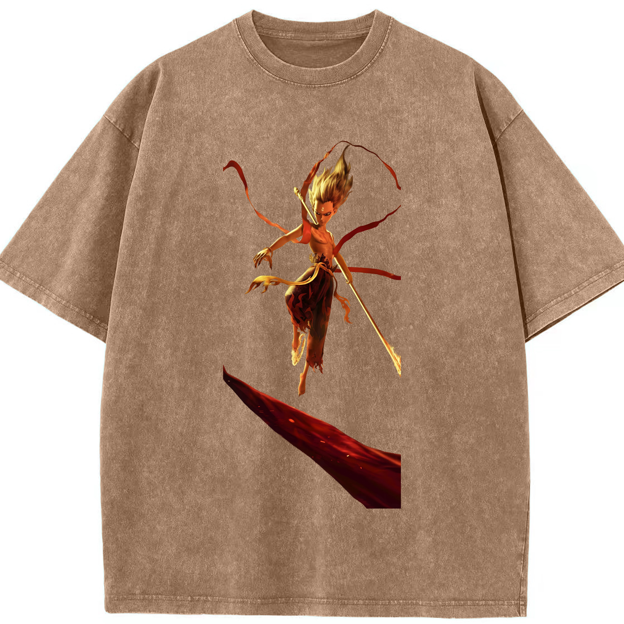 （画像用） Ne Zha 2 ナタ 魔童の大暴れ 綿100% ヴィンテージ風 半袖Tシャツ（フロントプリント）