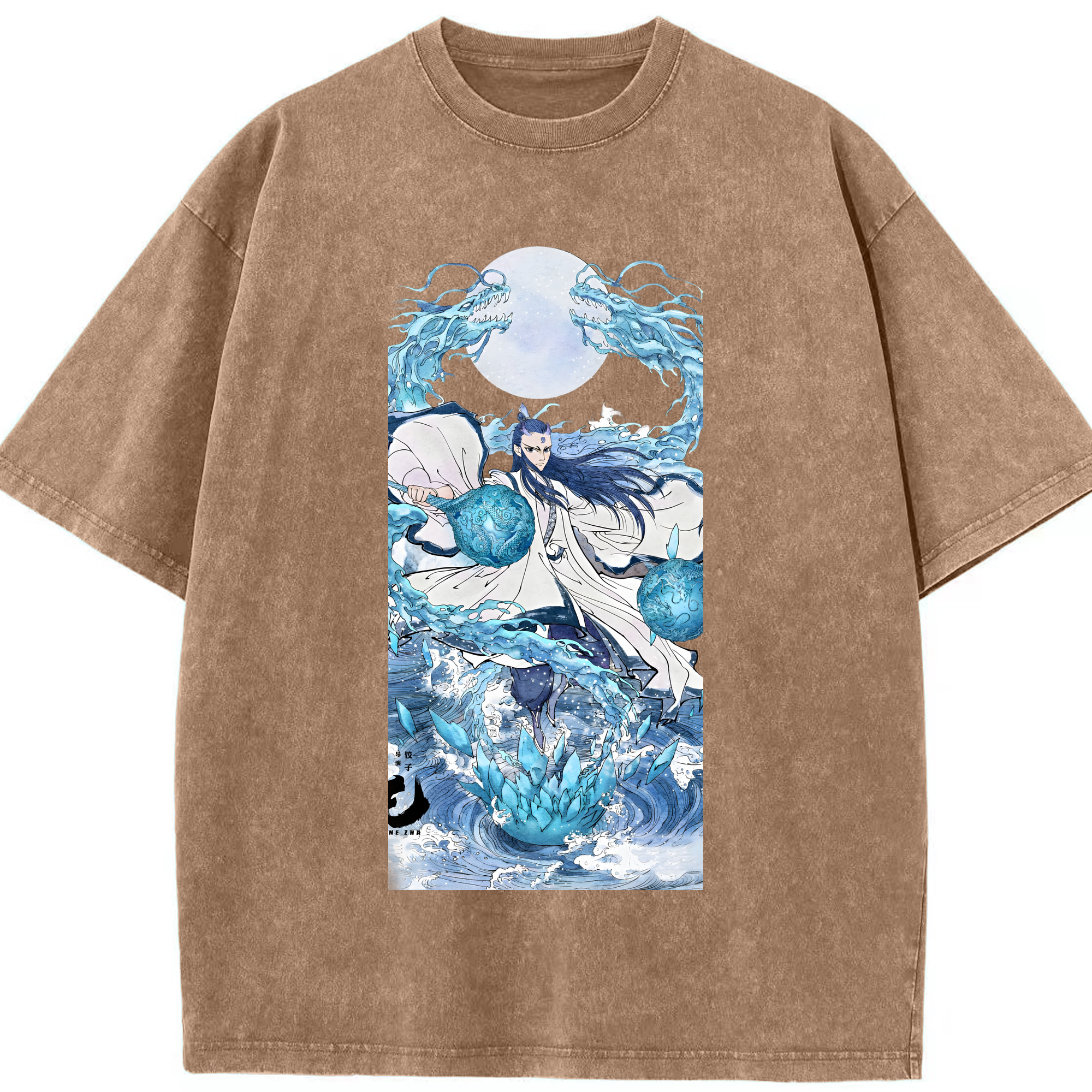 （画像用） Ne Zha 2 ナタ 魔童の大暴れ 綿100% ヴィンテージ風 半袖Tシャツ（フロントプリント）