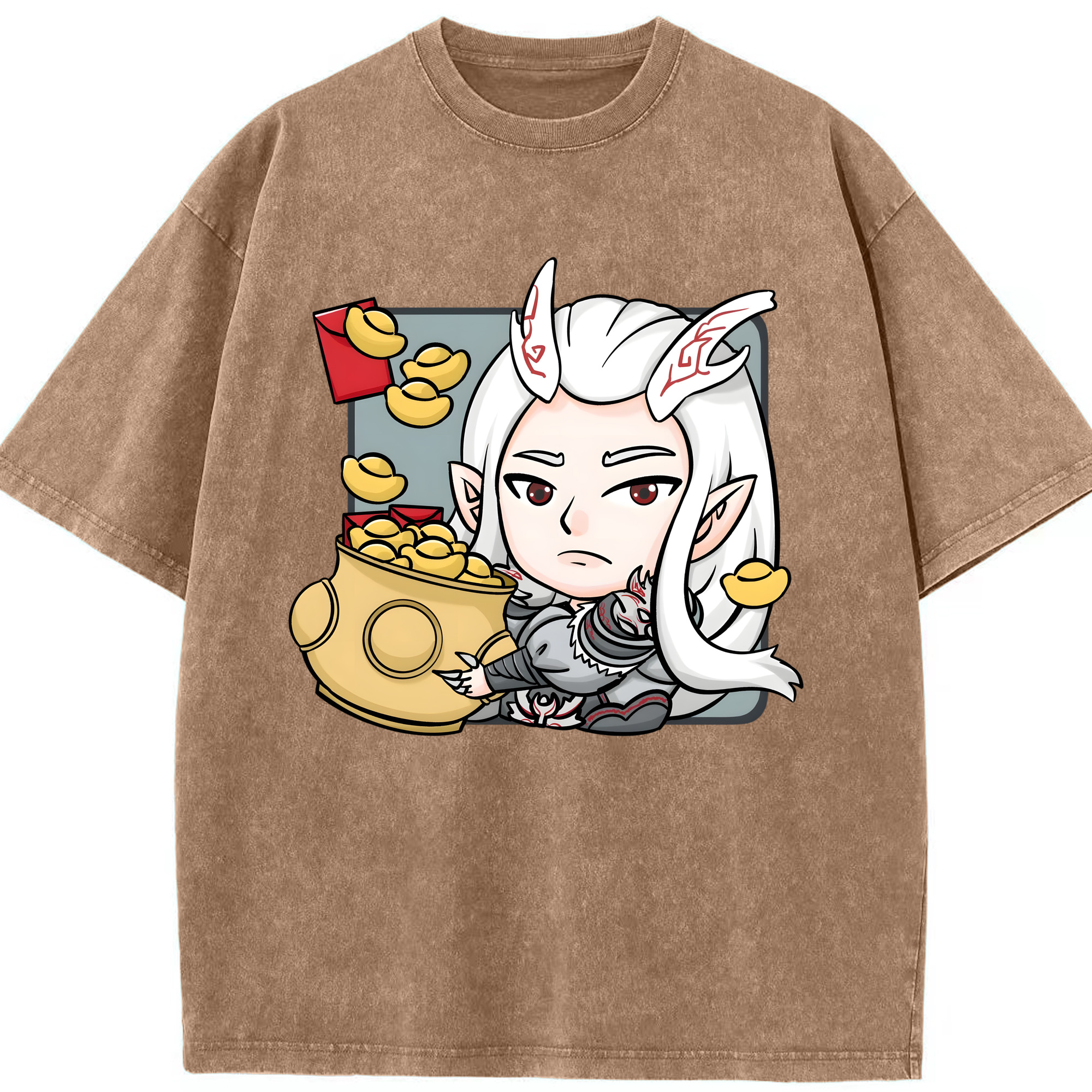 （画像用） Ne Zha 2 ナタ 魔童の大暴れ 綿100% ヴィンテージ風 半袖Tシャツ（フロントプリント）