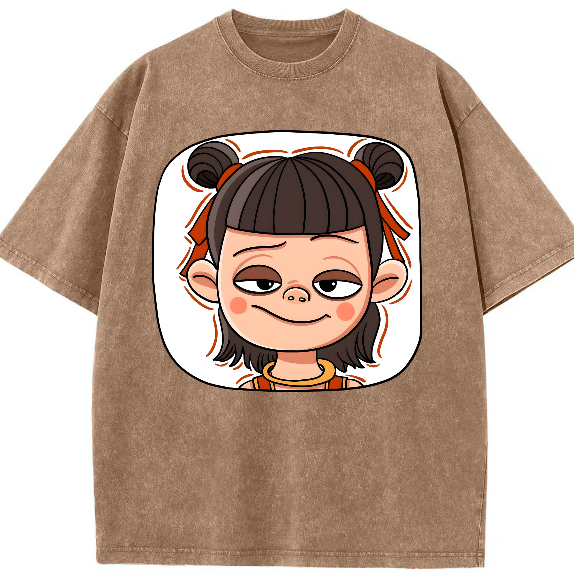 （画像用） Ne Zha 2 ナタ 魔童の大暴れ 綿100% ヴィンテージ風 半袖Tシャツ（フロントプリント）