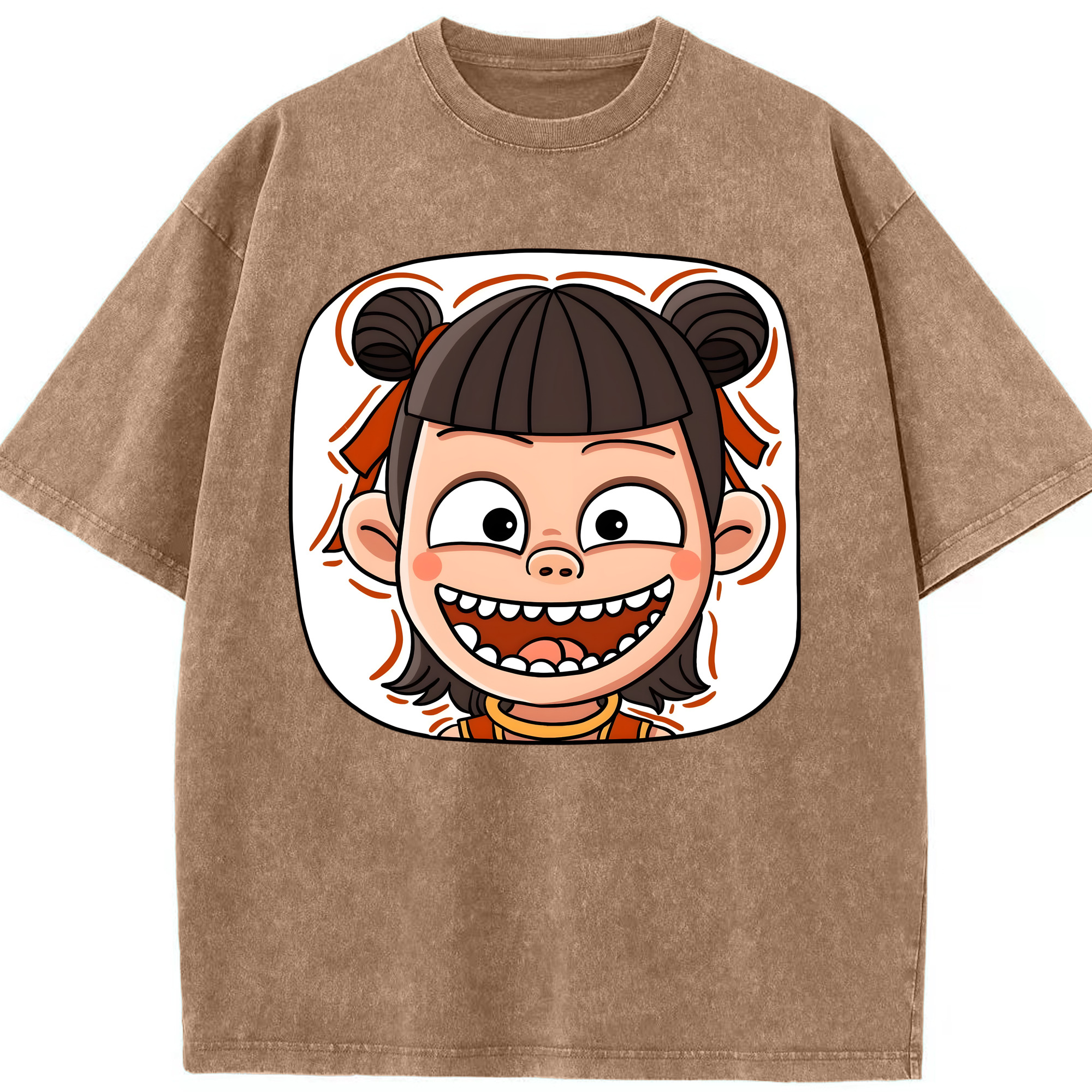 （画像用） Ne Zha 2 ナタ 魔童の大暴れ 綿100% ヴィンテージ風 半袖Tシャツ（フロントプリント）