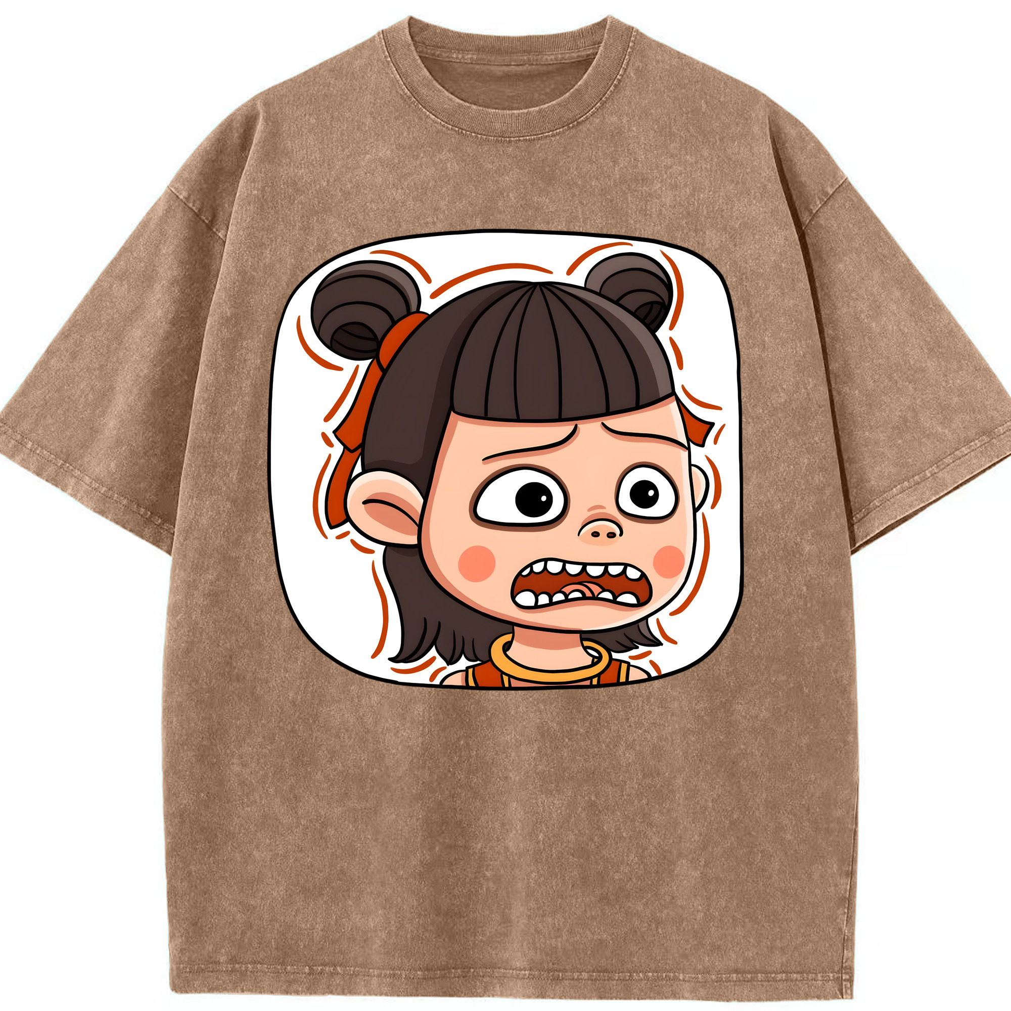 （画像用） Ne Zha 2 ナタ 魔童の大暴れ 綿100% ヴィンテージ風 半袖Tシャツ（フロントプリント）