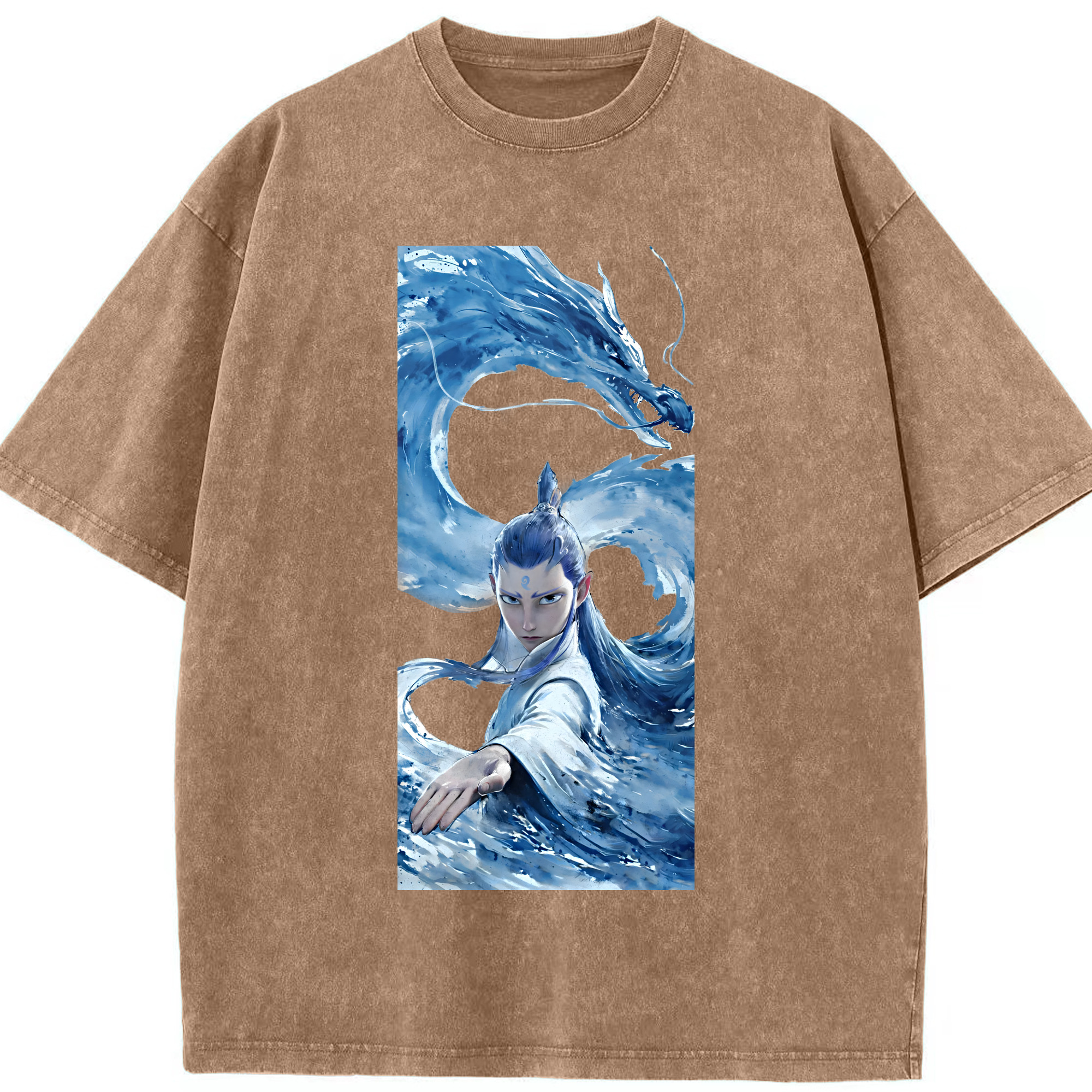（画像用） Ne Zha 2 ナタ 魔童の大暴れ 綿100% ヴィンテージ風 半袖Tシャツ（フロントプリント）