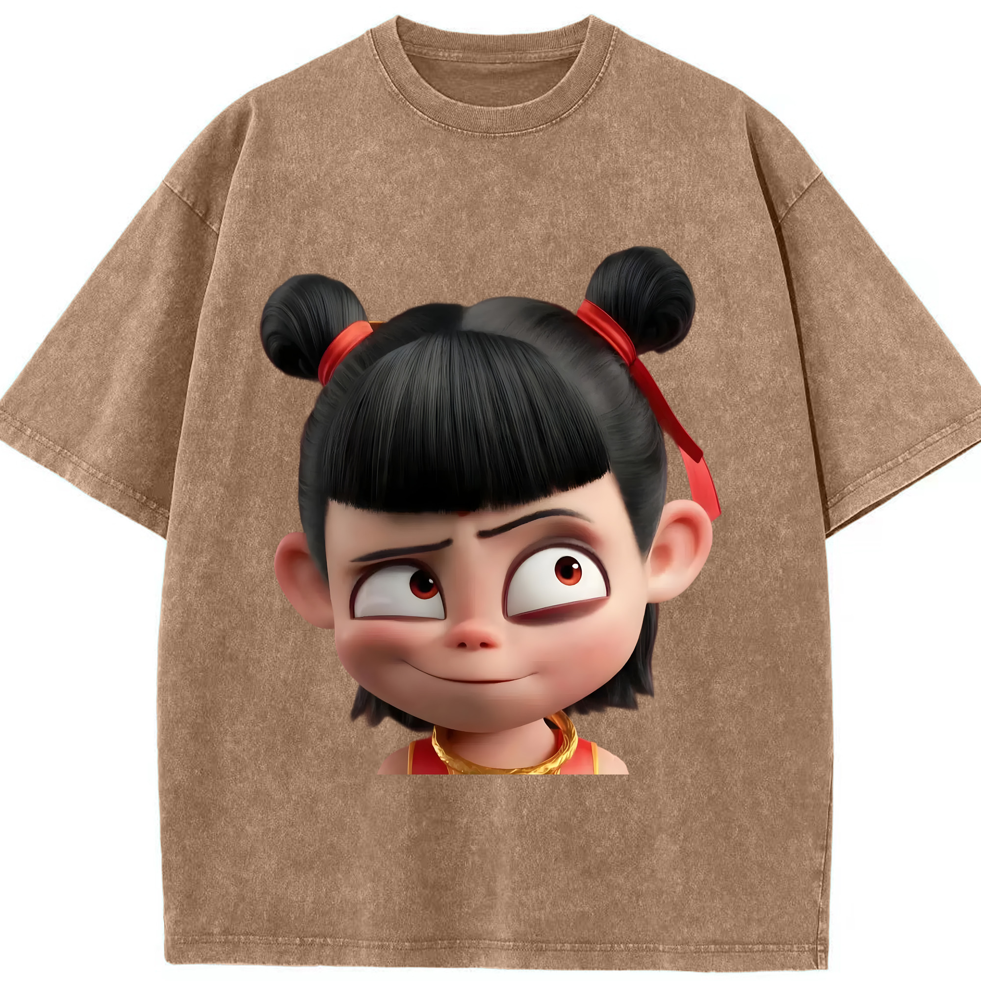 （画像用） Ne Zha 2 ナタ 魔童の大暴れ 綿100% ヴィンテージ風 半袖Tシャツ（フロントプリント）
