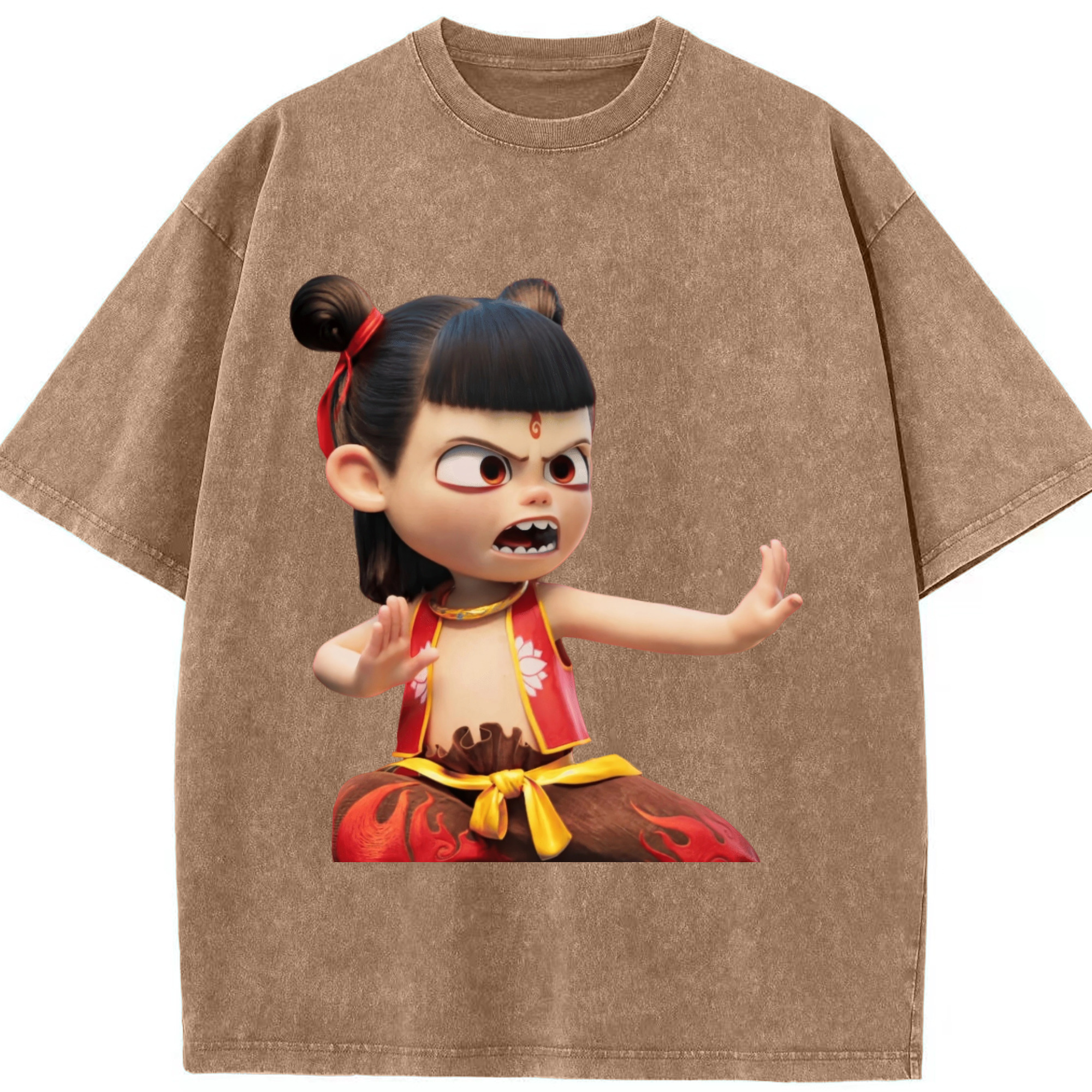 （画像用） Ne Zha 2 ナタ 魔童の大暴れ 綿100% ヴィンテージ風 半袖Tシャツ（フロントプリント）