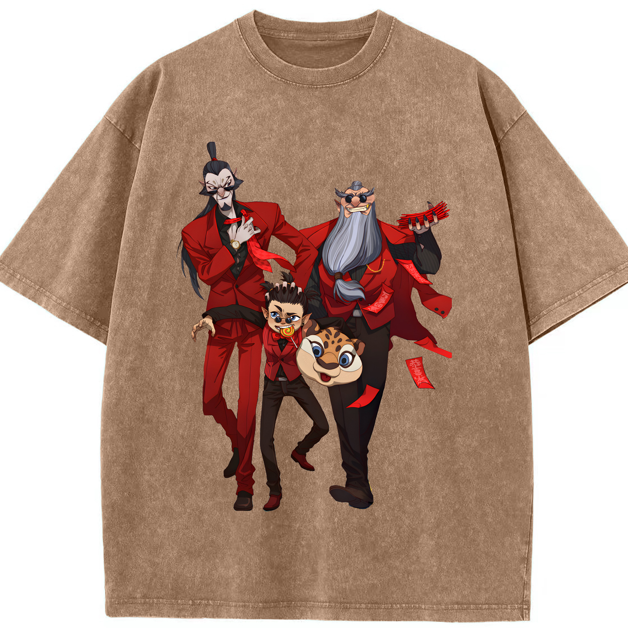 （画像用） Ne Zha 2 ナタ 魔童の大暴れ 綿100% ヴィンテージ風 半袖Tシャツ（フロントプリント）