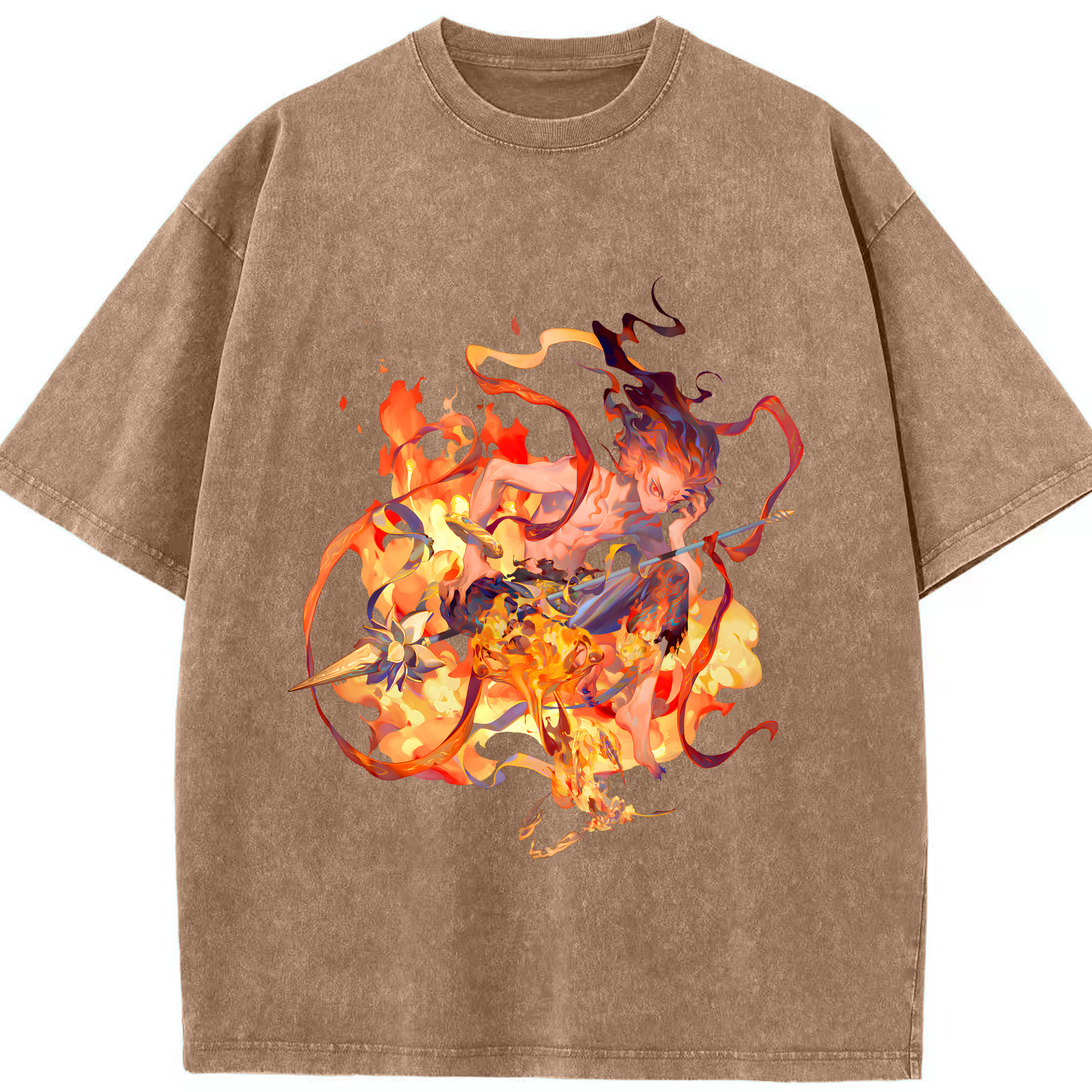 （画像用） Ne Zha 2 ナタ 魔童の大暴れ 綿100% ヴィンテージ風 半袖Tシャツ（フロントプリント）