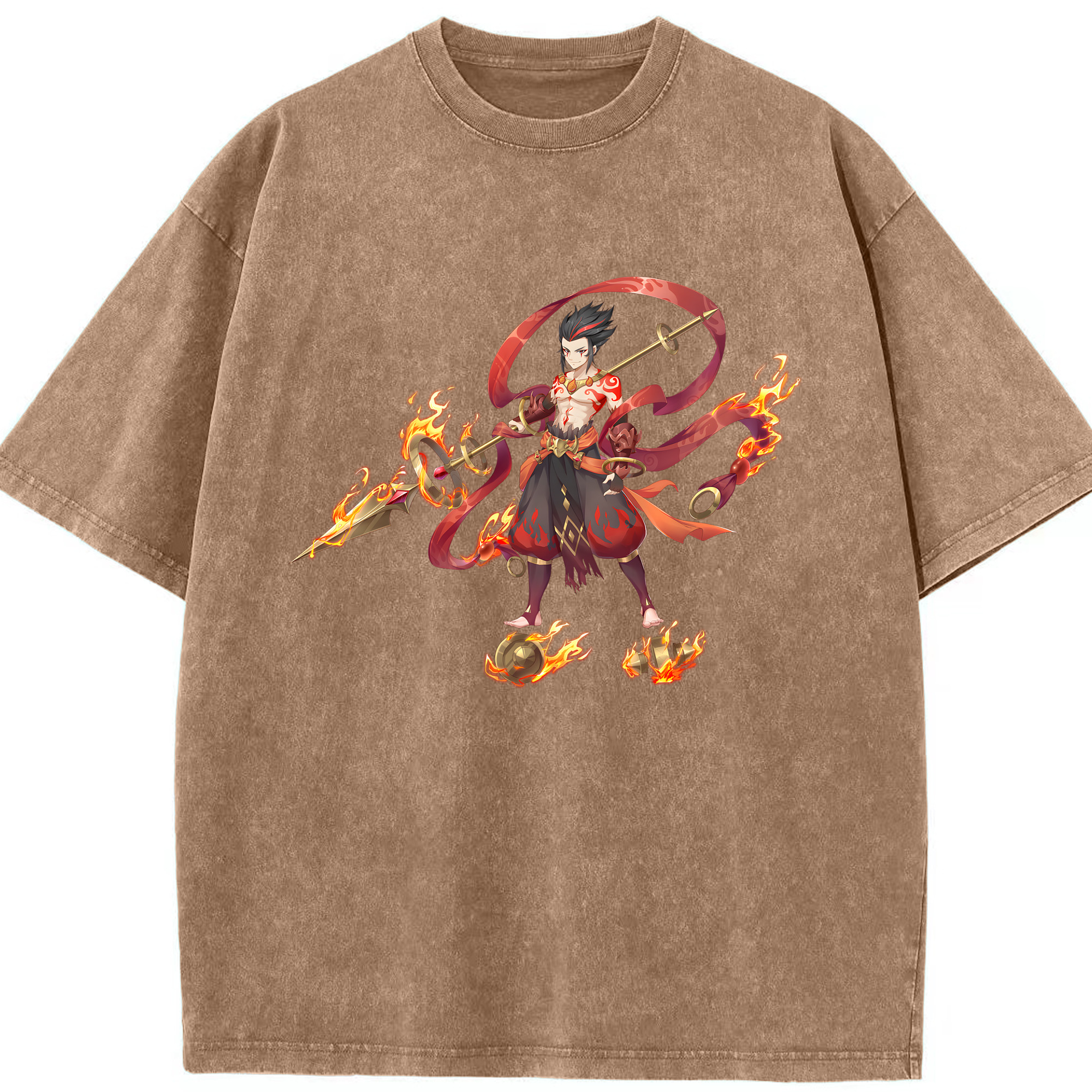 （画像用） Ne Zha 2 ナタ 魔童の大暴れ 綿100% ヴィンテージ風 半袖Tシャツ（フロントプリント）