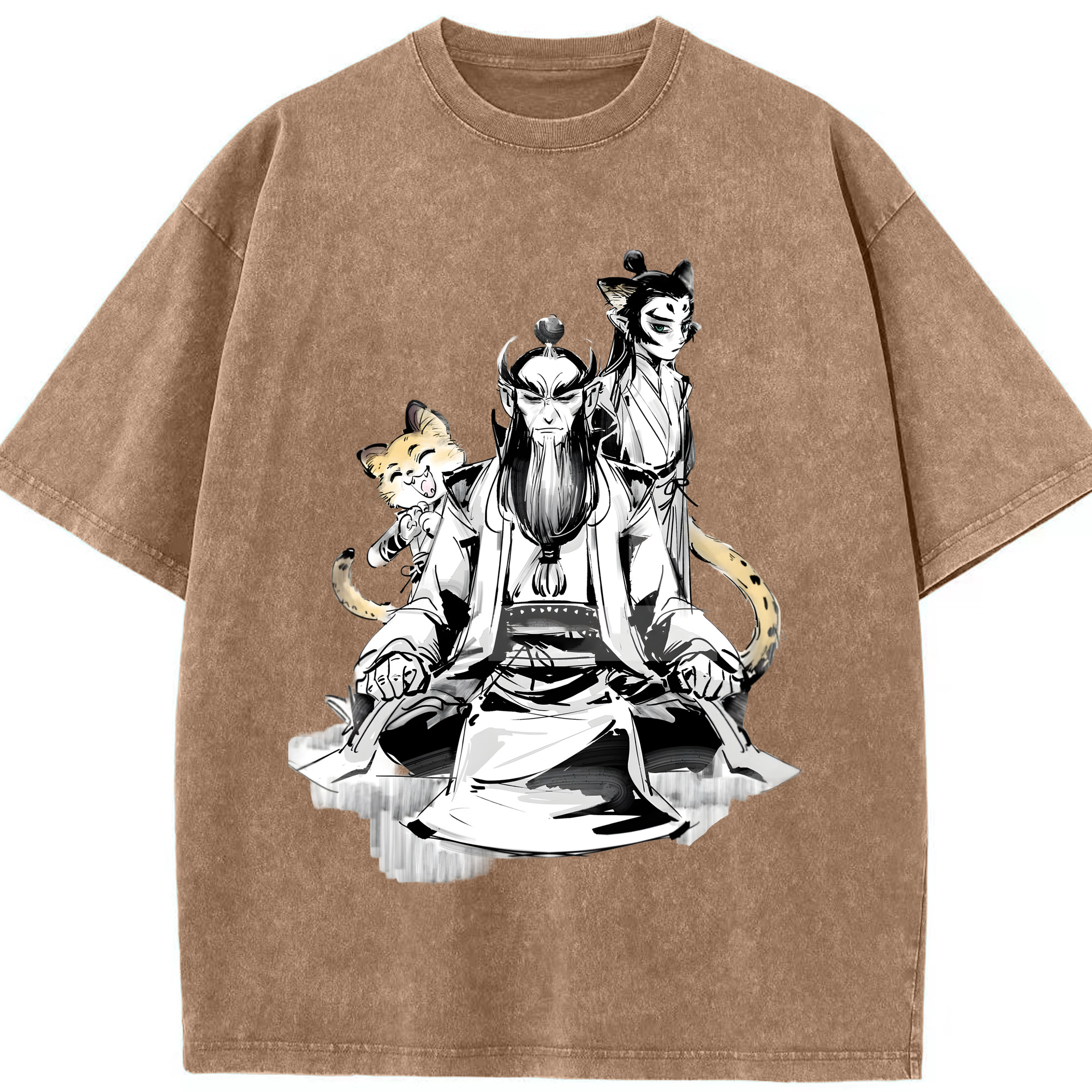 （画像用） Ne Zha 2 ナタ 魔童の大暴れ 綿100% ヴィンテージ風 半袖Tシャツ（フロントプリント）
