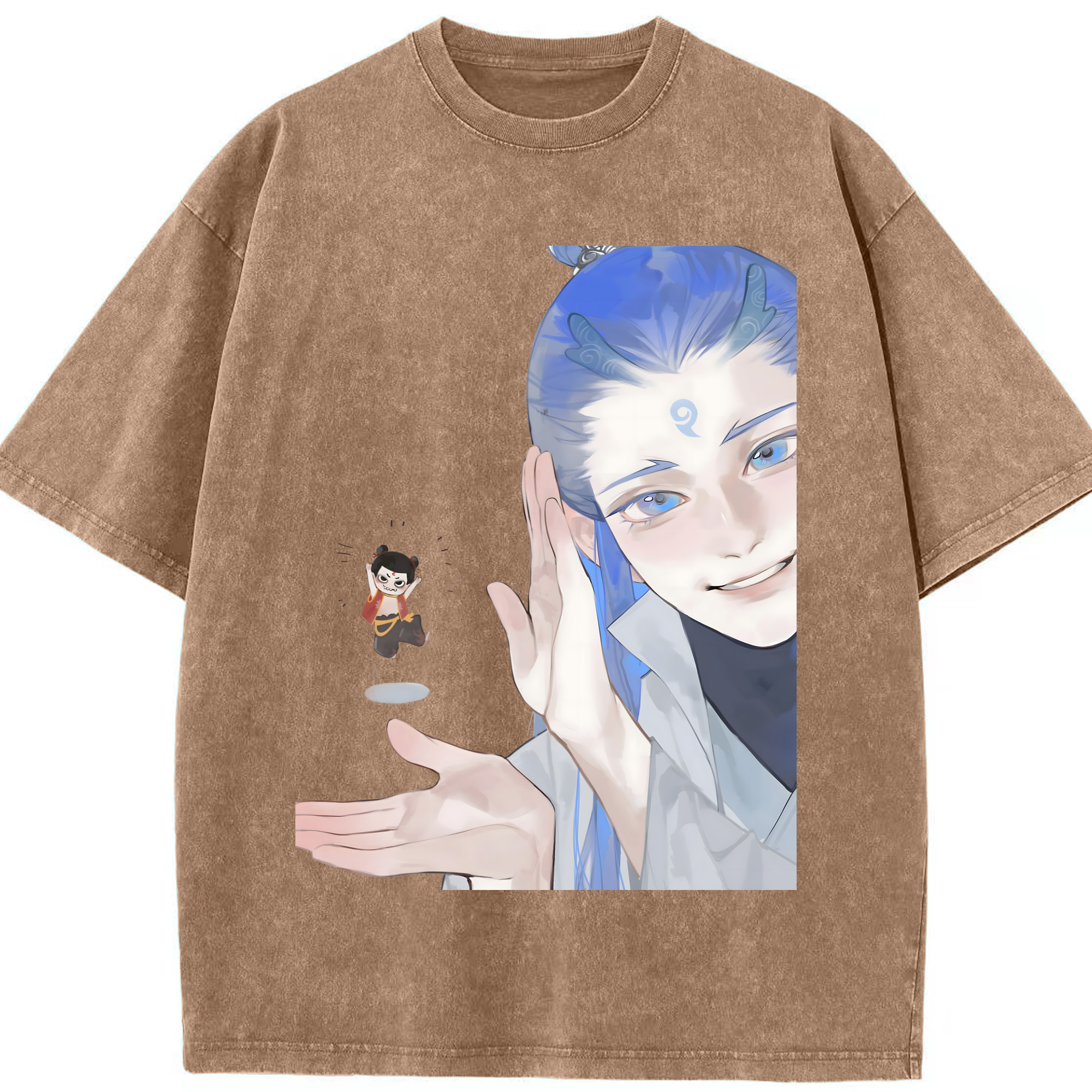 （画像用） Ne Zha 2 ナタ 魔童の大暴れ 綿100% ヴィンテージ風 半袖Tシャツ（フロントプリント）