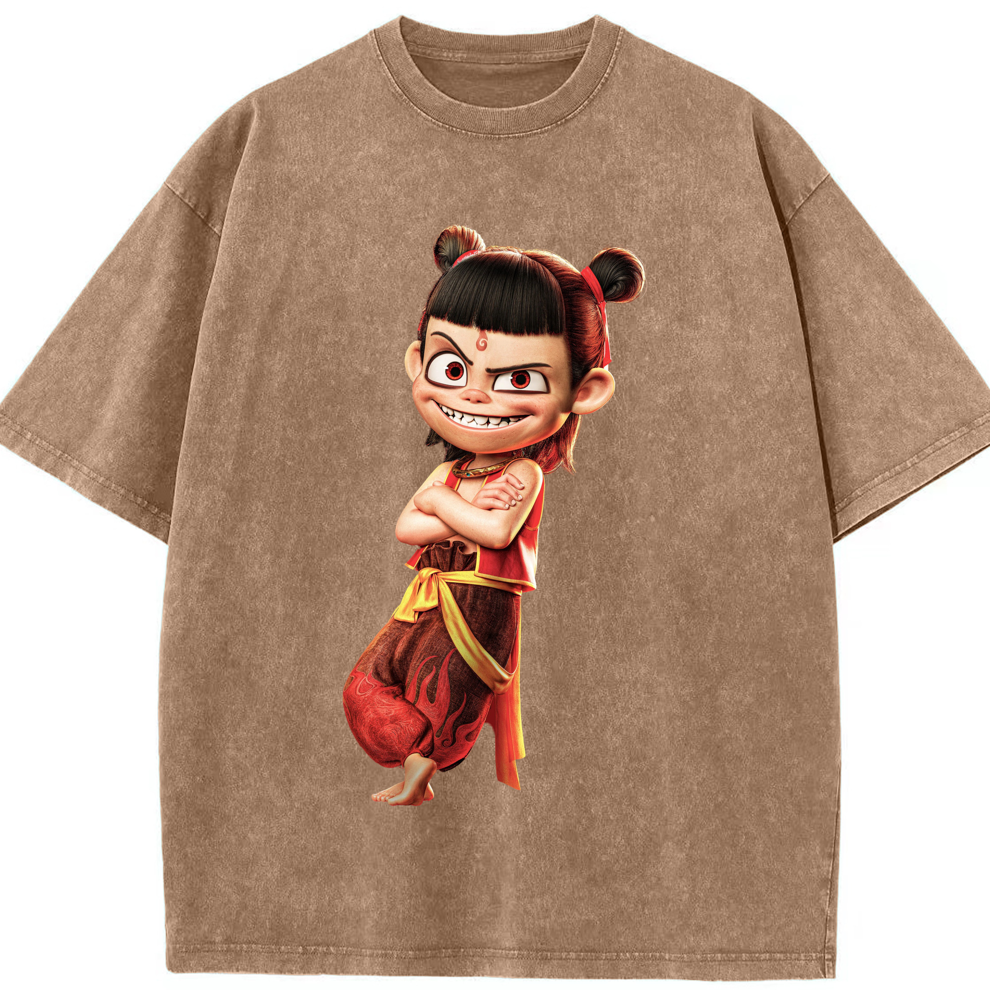 （画像用） Ne Zha 2 ナタ 魔童の大暴れ 綿100% ヴィンテージ風 半袖Tシャツ（フロントプリント）