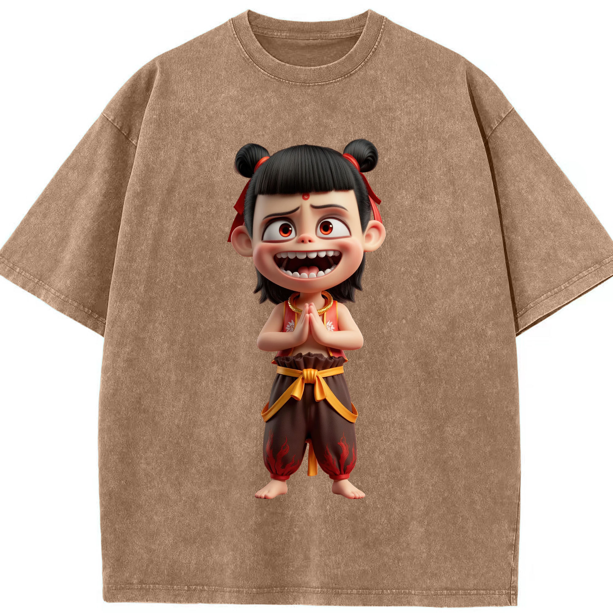 （画像用） Ne Zha 2 ナタ 魔童の大暴れ 綿100% ヴィンテージ風 半袖Tシャツ（フロントプリント）