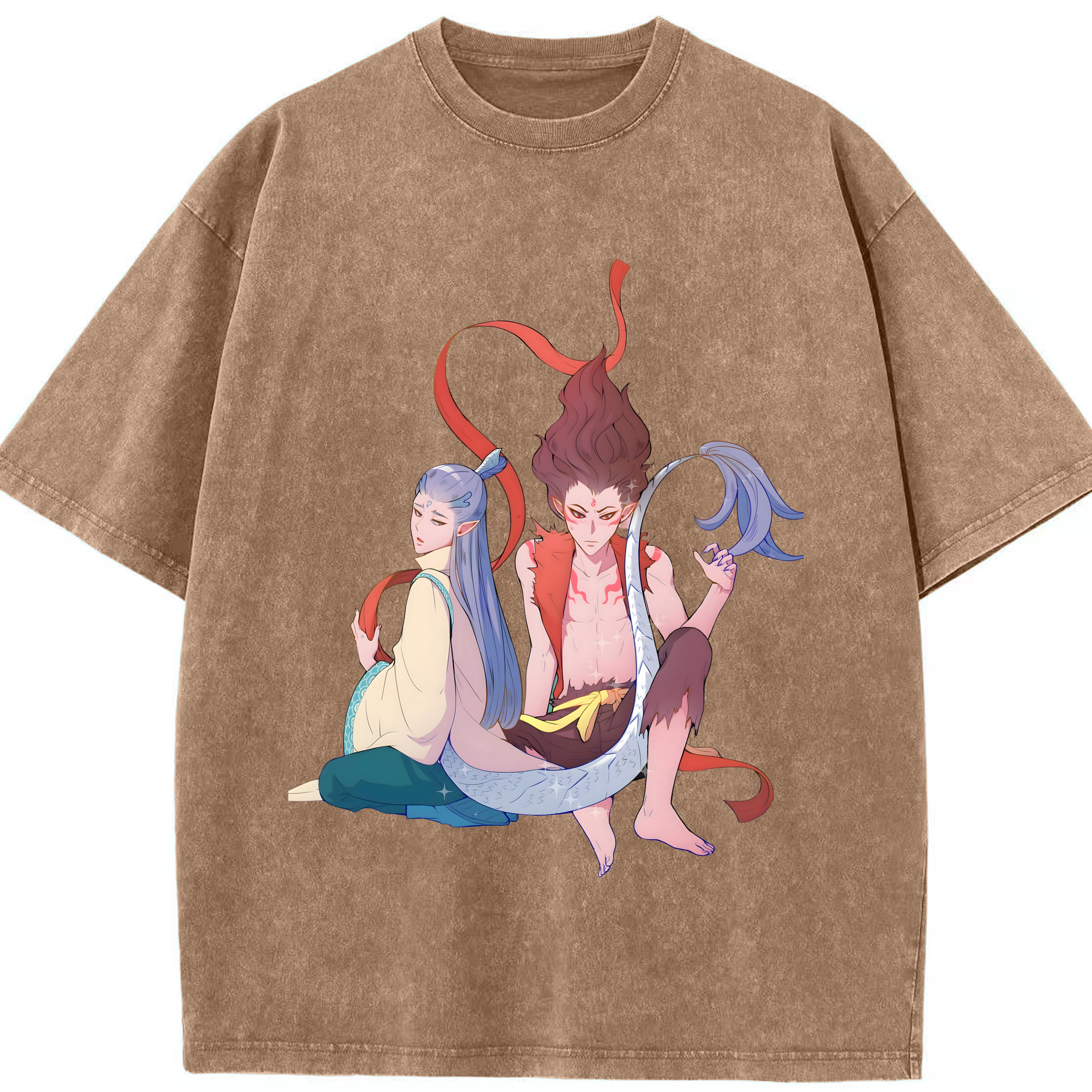 （画像用） Ne Zha 2 ナタ 魔童の大暴れ 綿100% ヴィンテージ風 半袖Tシャツ（フロントプリント）