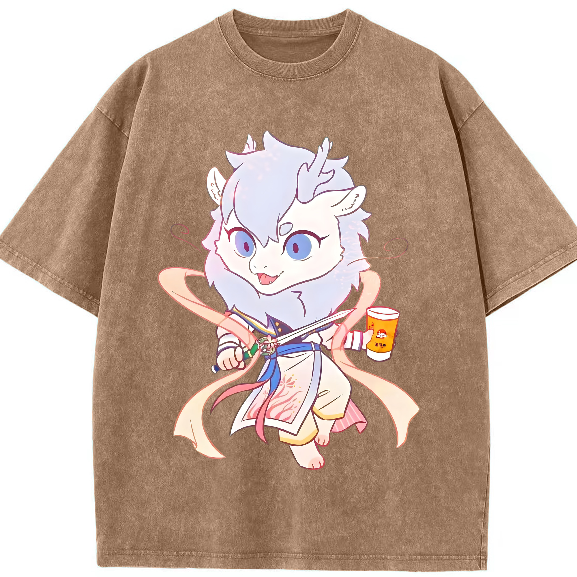 （画像用） Ne Zha 2 ナタ 魔童の大暴れ 綿100% ヴィンテージ風 半袖Tシャツ（フロントプリント）