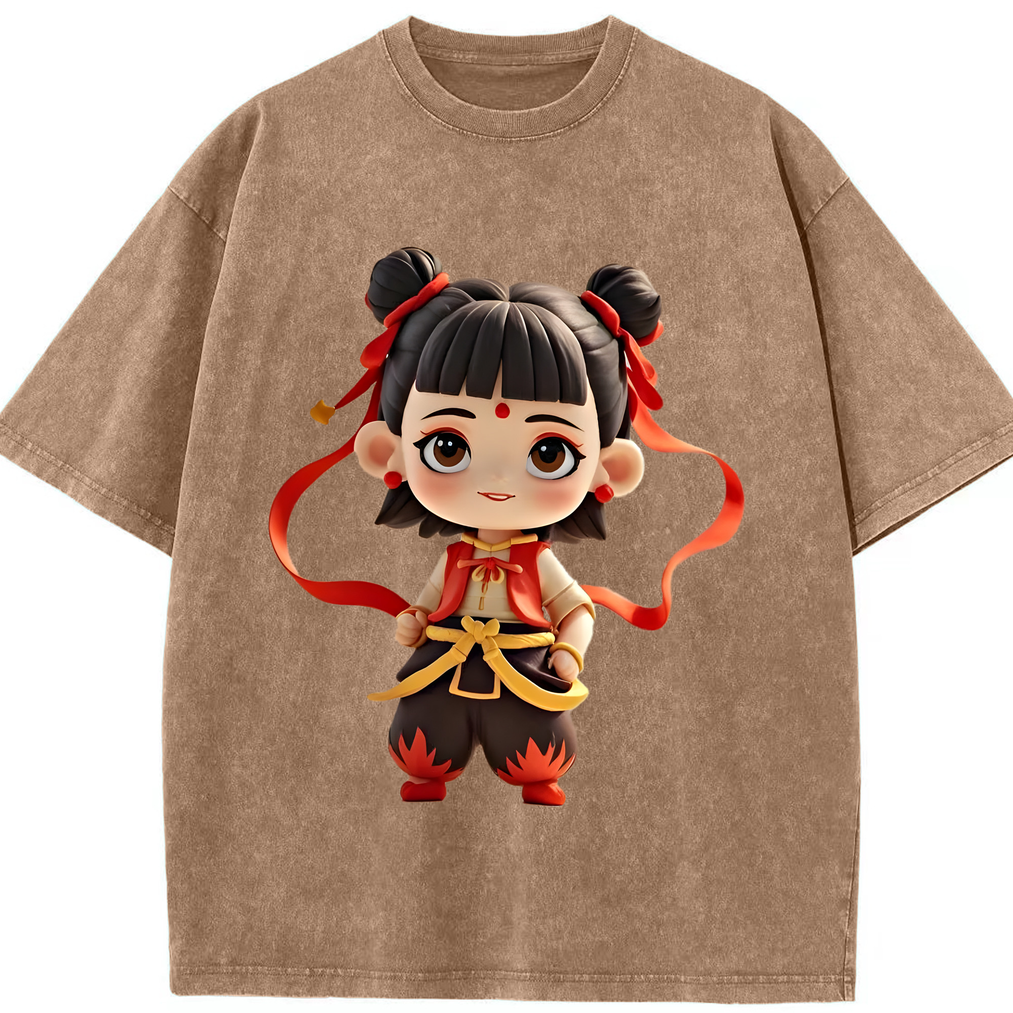 （画像用） Ne Zha 2 ナタ 魔童の大暴れ 綿100% ヴィンテージ風 半袖Tシャツ（フロントプリント）