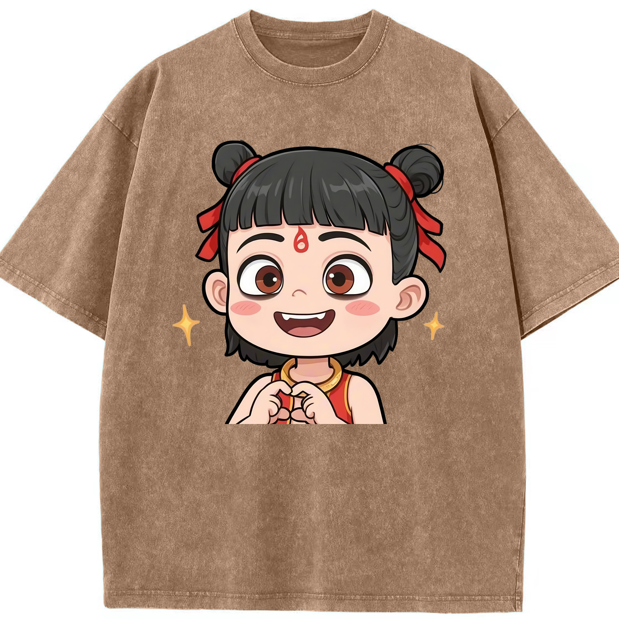（画像用） Ne Zha 2 ナタ 魔童の大暴れ 綿100% ヴィンテージ風 半袖Tシャツ（フロントプリント）