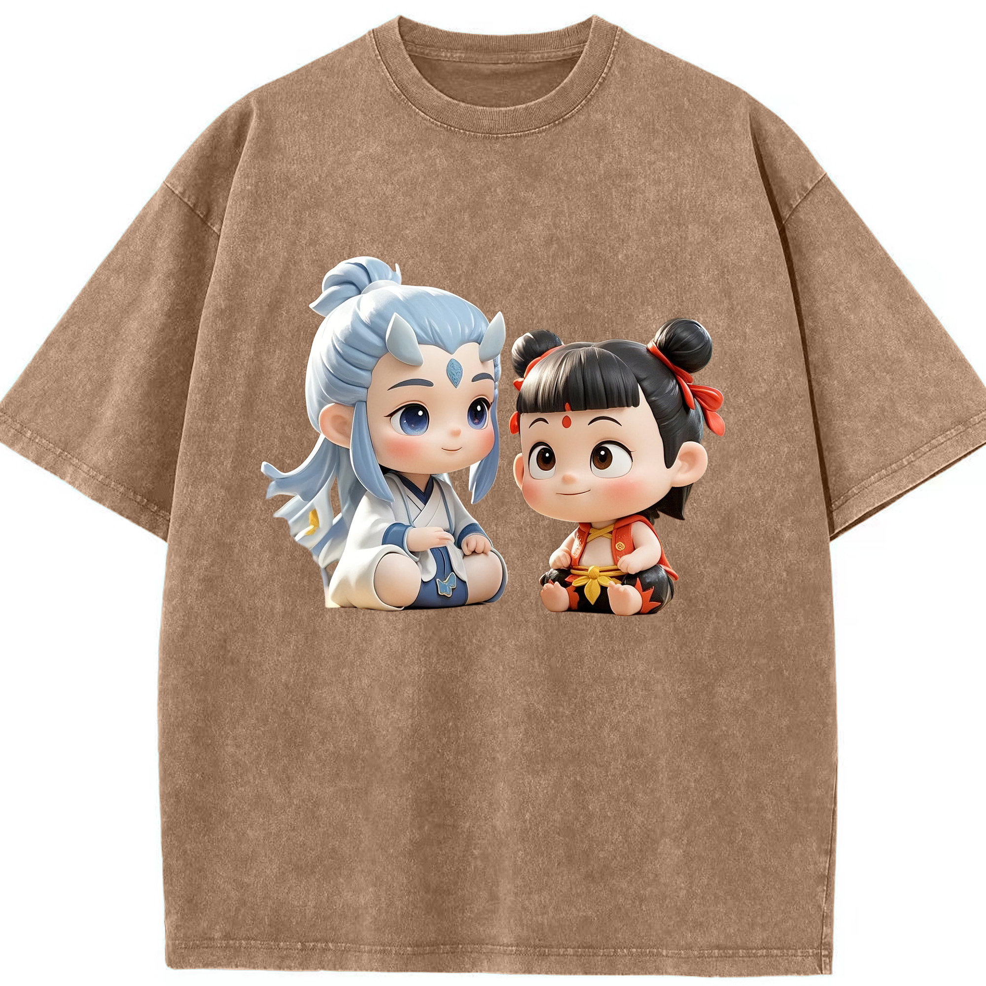 （画像用） Ne Zha 2 ナタ 魔童の大暴れ 綿100% ヴィンテージ風 半袖Tシャツ（フロントプリント）