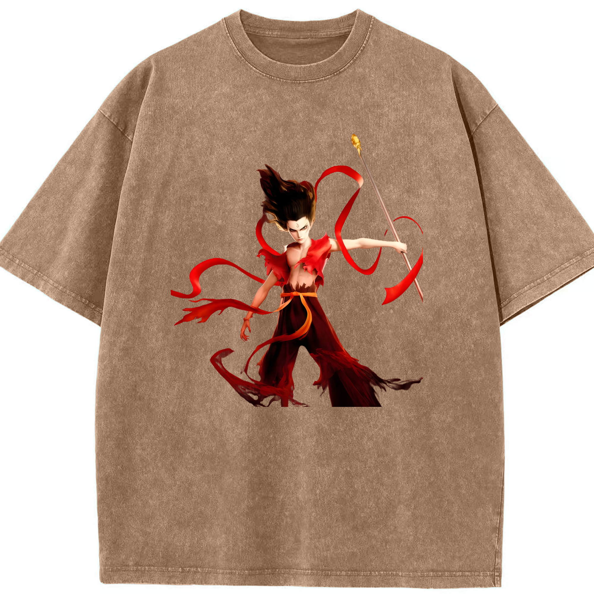 （画像用） Ne Zha 2 ナタ 魔童の大暴れ 綿100% ヴィンテージ風 半袖Tシャツ（フロントプリント）