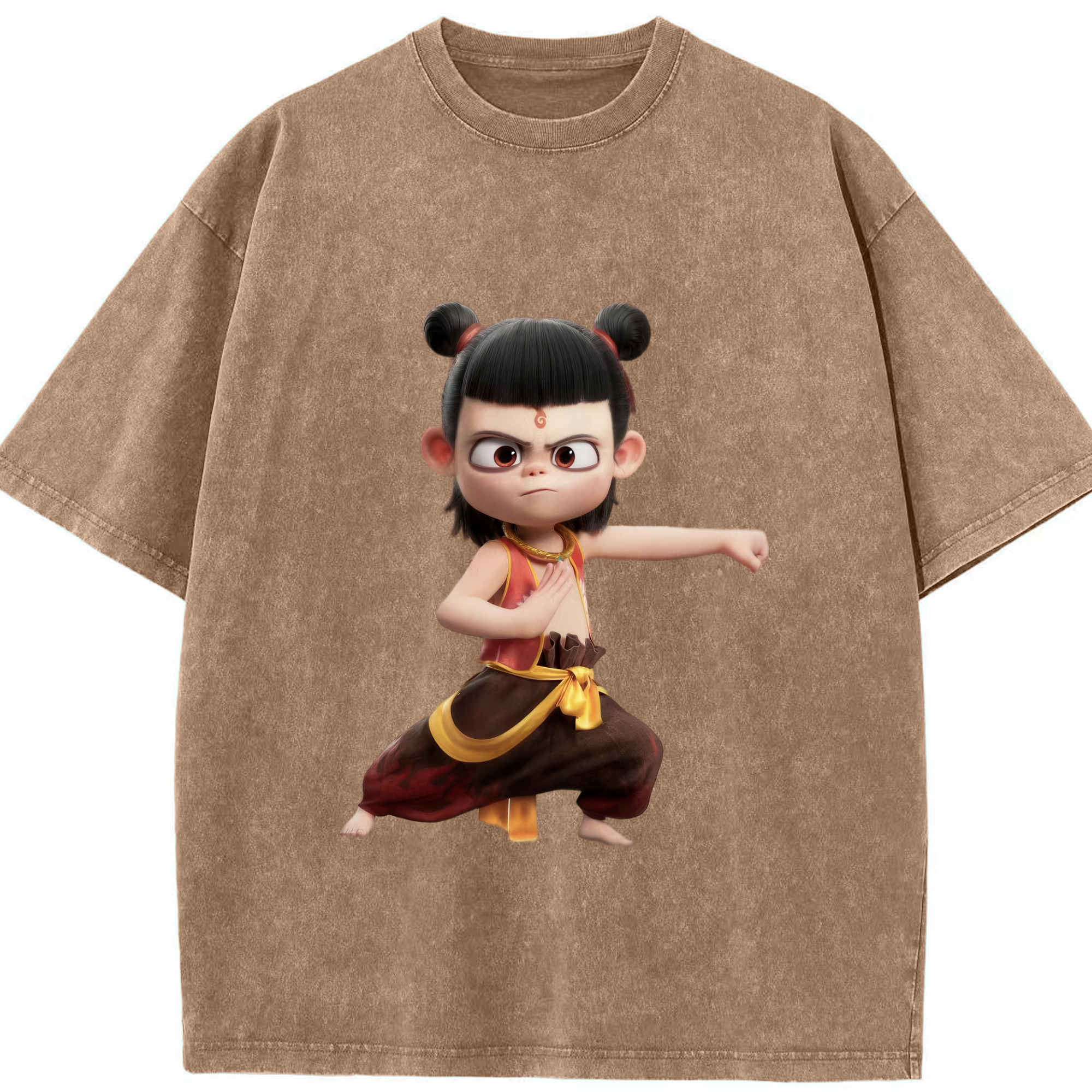 （画像用） Ne Zha 2 ナタ 魔童の大暴れ 綿100% ヴィンテージ風 半袖Tシャツ（フロントプリント）