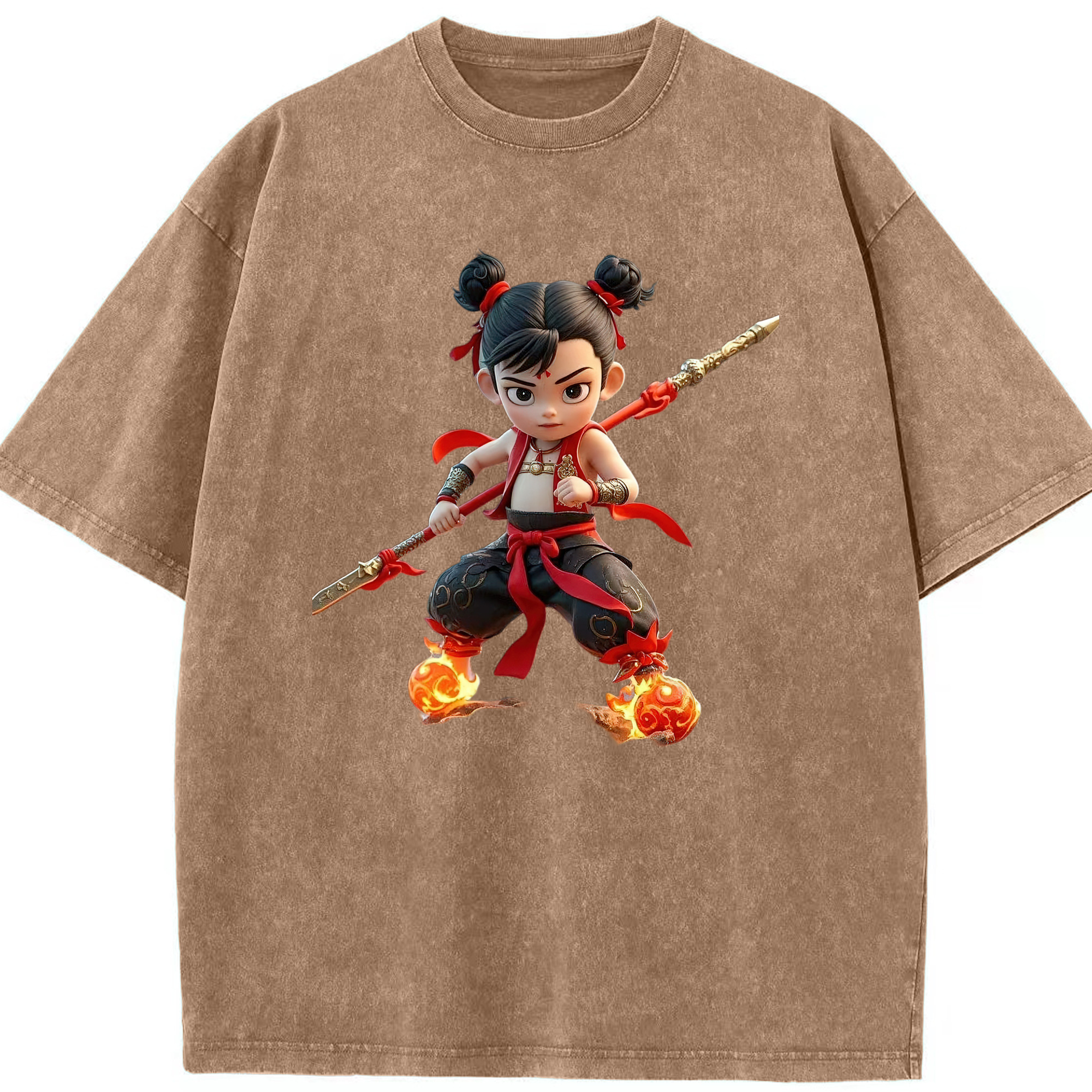 （画像用） Ne Zha 2 ナタ 魔童の大暴れ 綿100% ヴィンテージ風 半袖Tシャツ（フロントプリント）