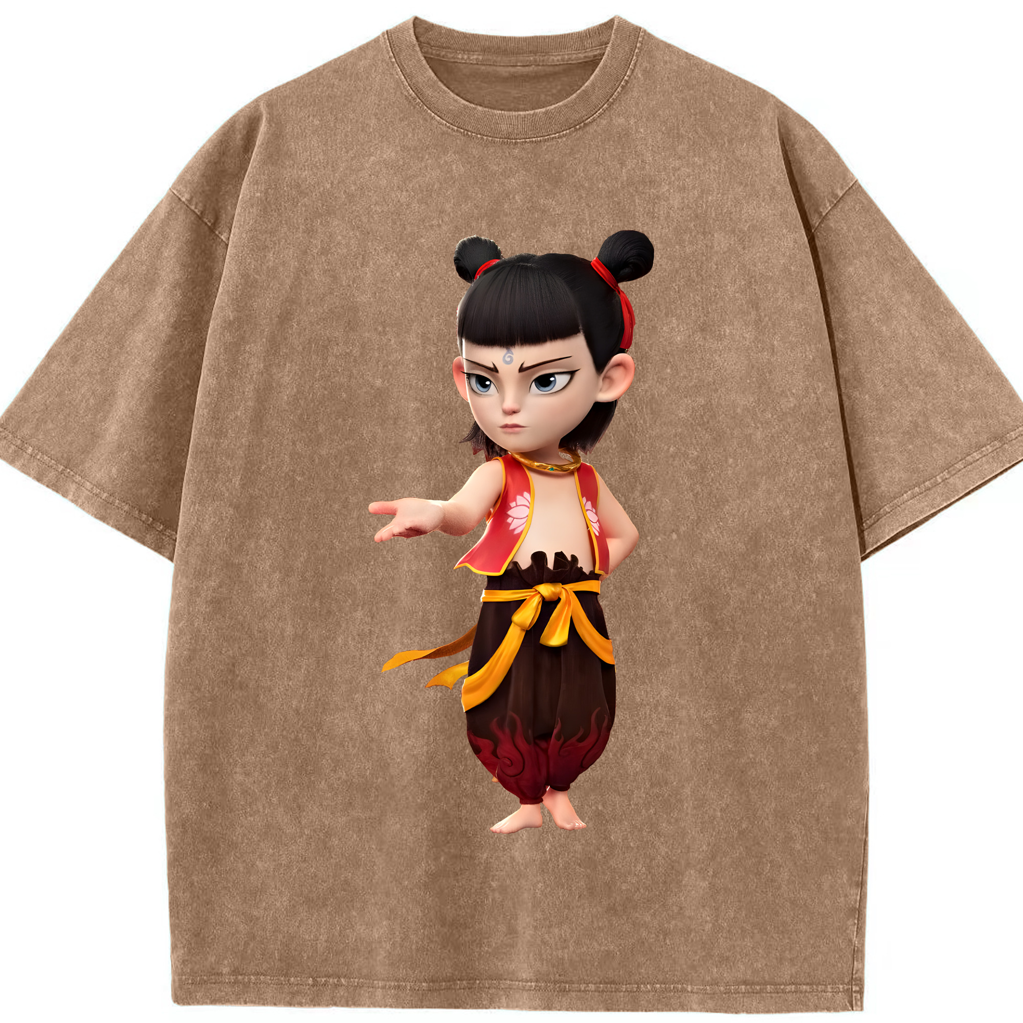 （画像用） Ne Zha 2 ナタ 魔童の大暴れ 綿100% ヴィンテージ風 半袖Tシャツ（フロントプリント）