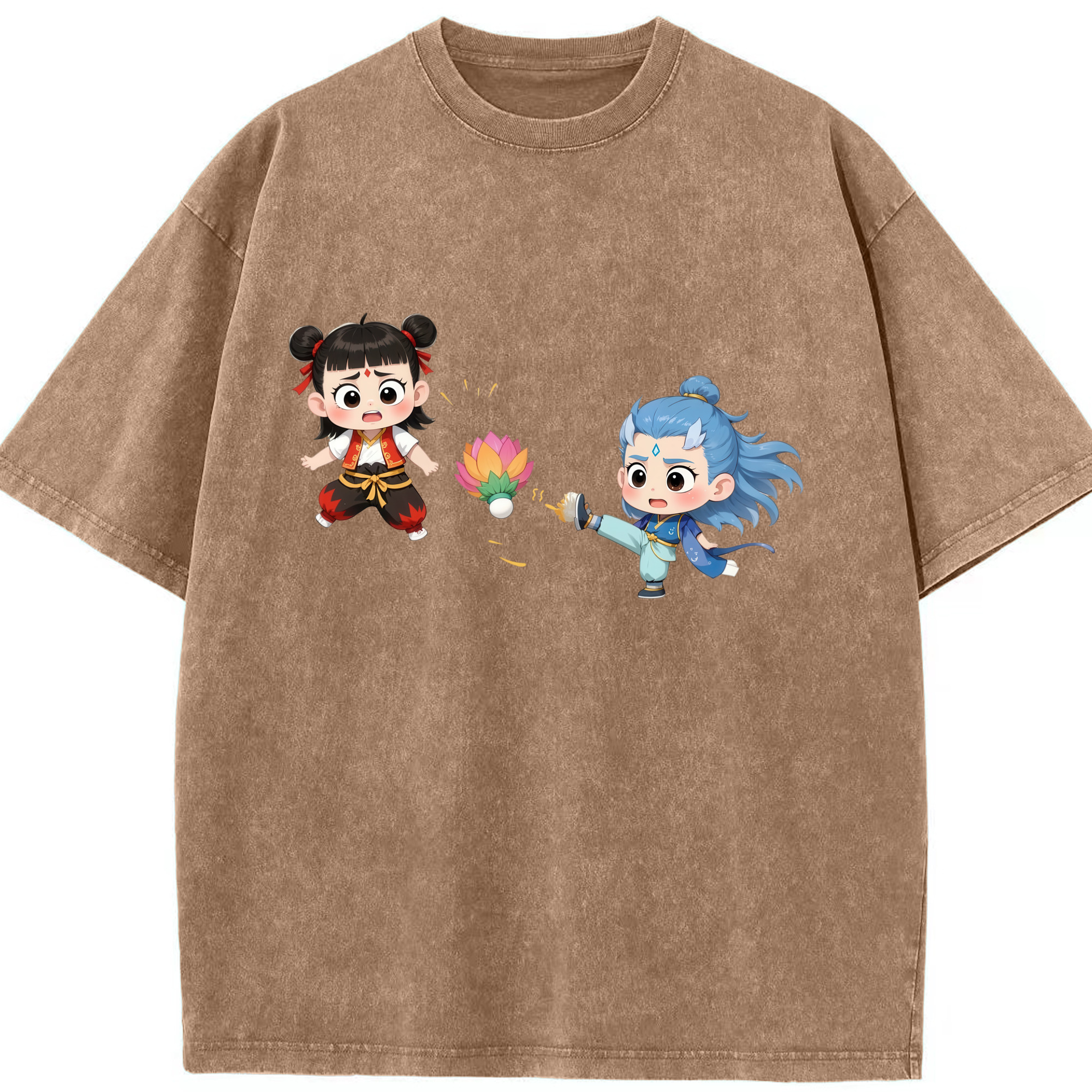 （画像用） Ne Zha 2 ナタ 魔童の大暴れ 綿100% ヴィンテージ風 半袖Tシャツ（フロントプリント）