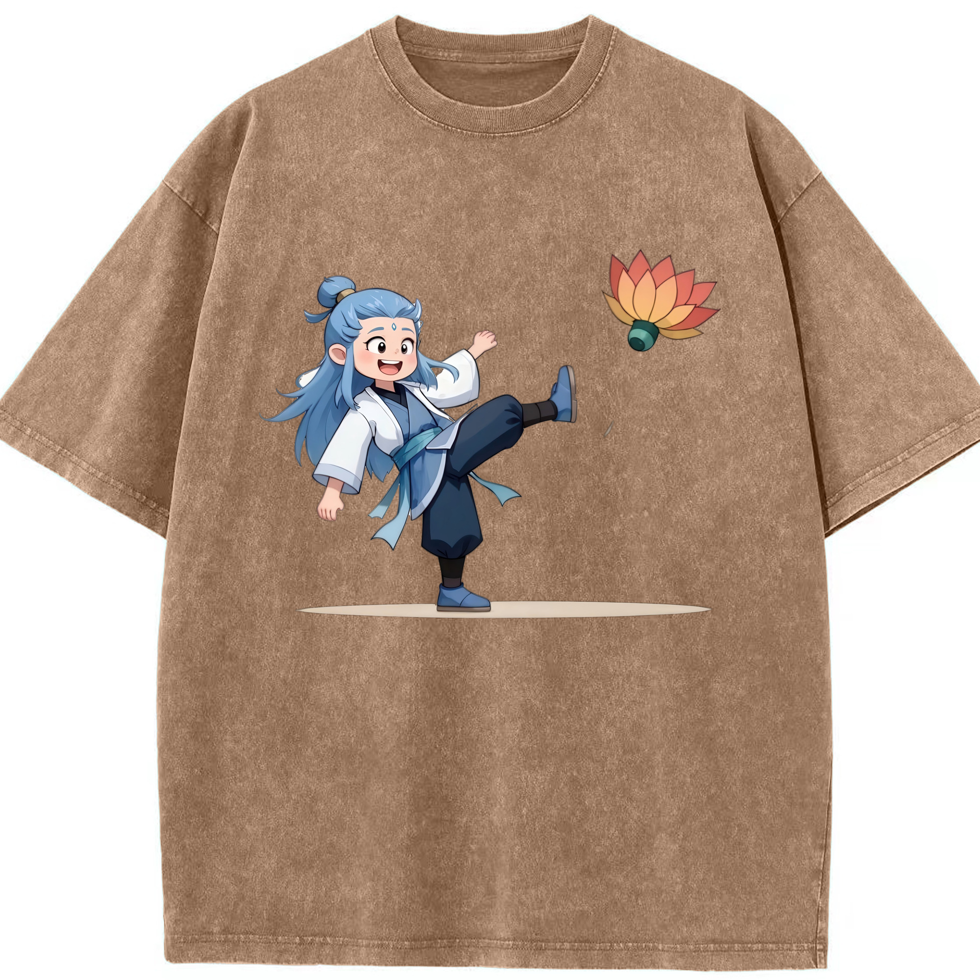 （画像用） Ne Zha 2 ナタ 魔童の大暴れ 綿100% ヴィンテージ風 半袖Tシャツ（フロントプリント）