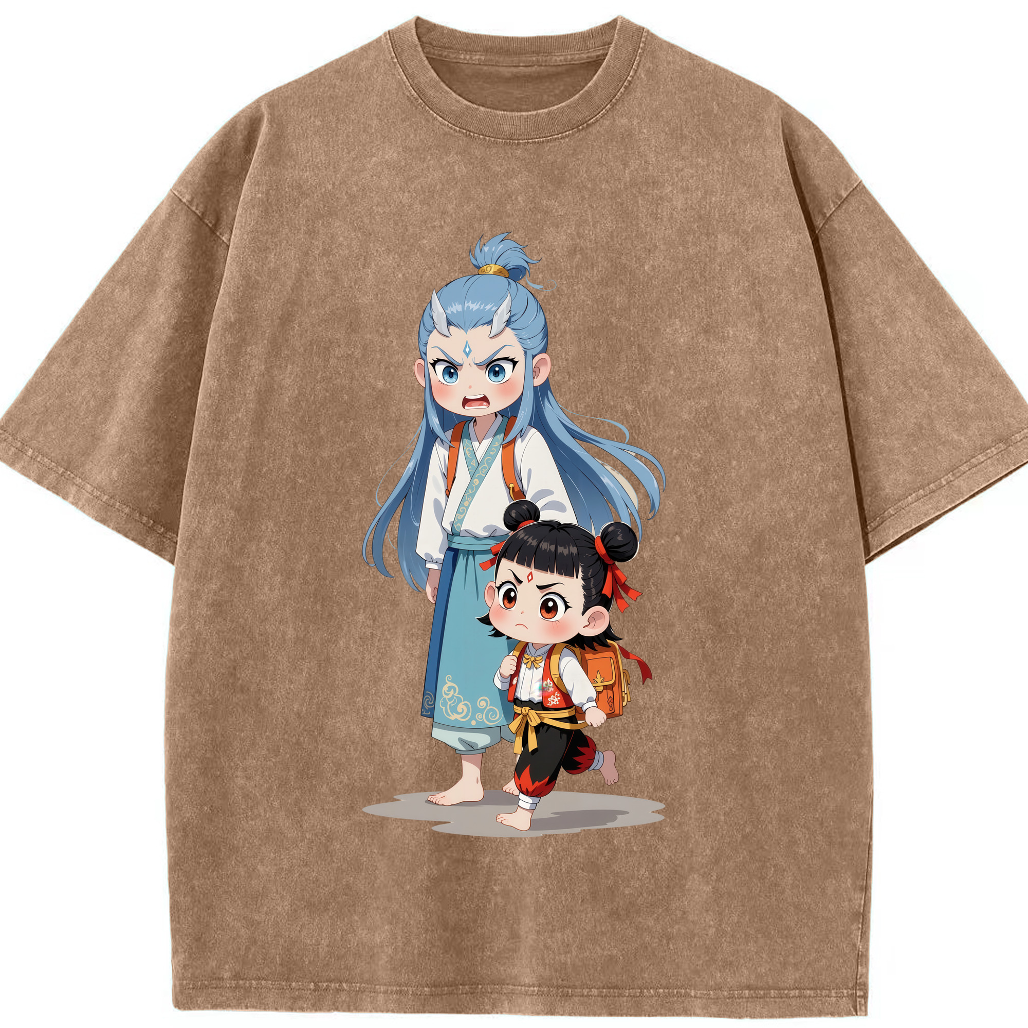 （画像用） Ne Zha 2 ナタ 魔童の大暴れ 綿100% ヴィンテージ風 半袖Tシャツ（フロントプリント）