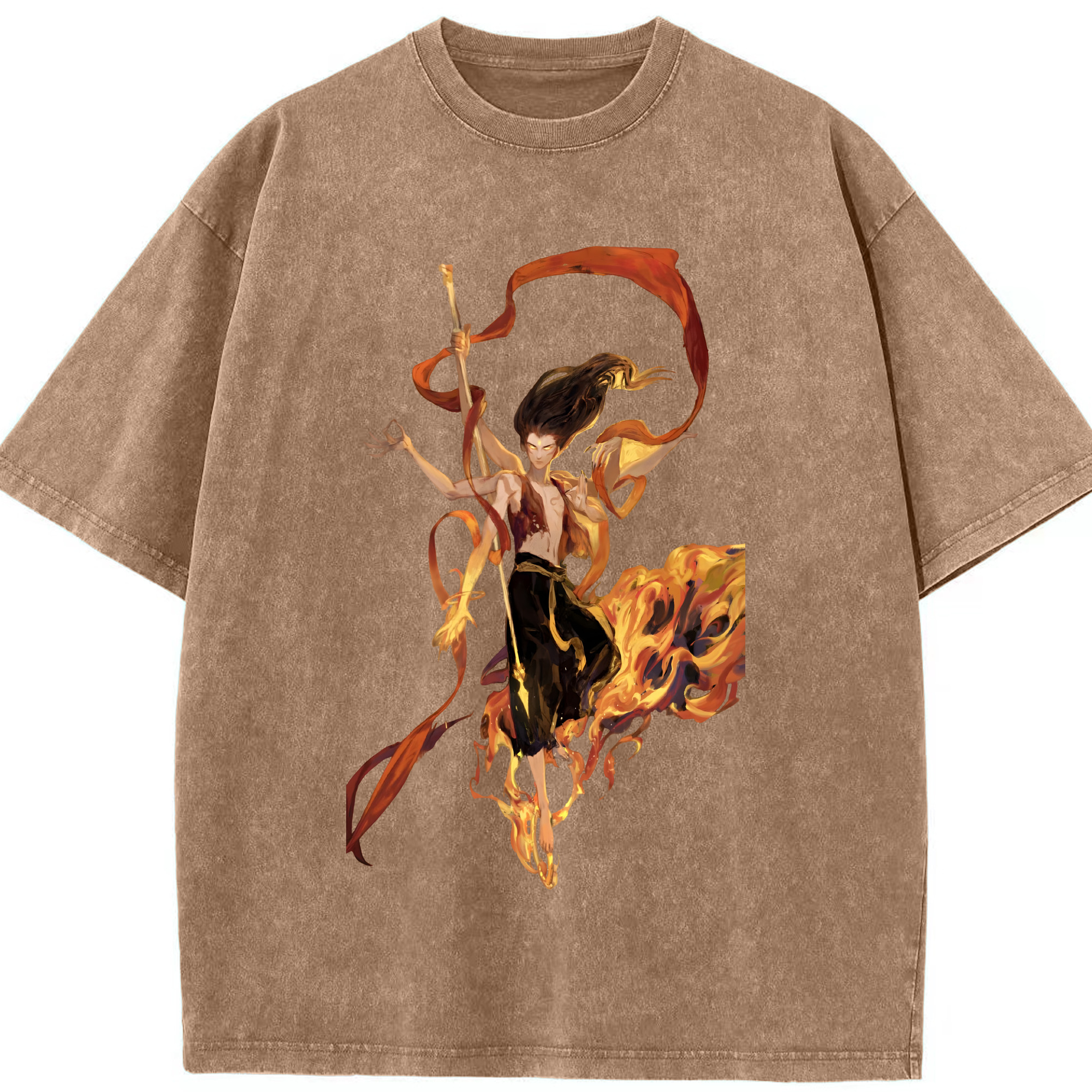 （画像用） Ne Zha 2 ナタ 魔童の大暴れ 綿100% ヴィンテージ風 半袖Tシャツ（フロントプリント）