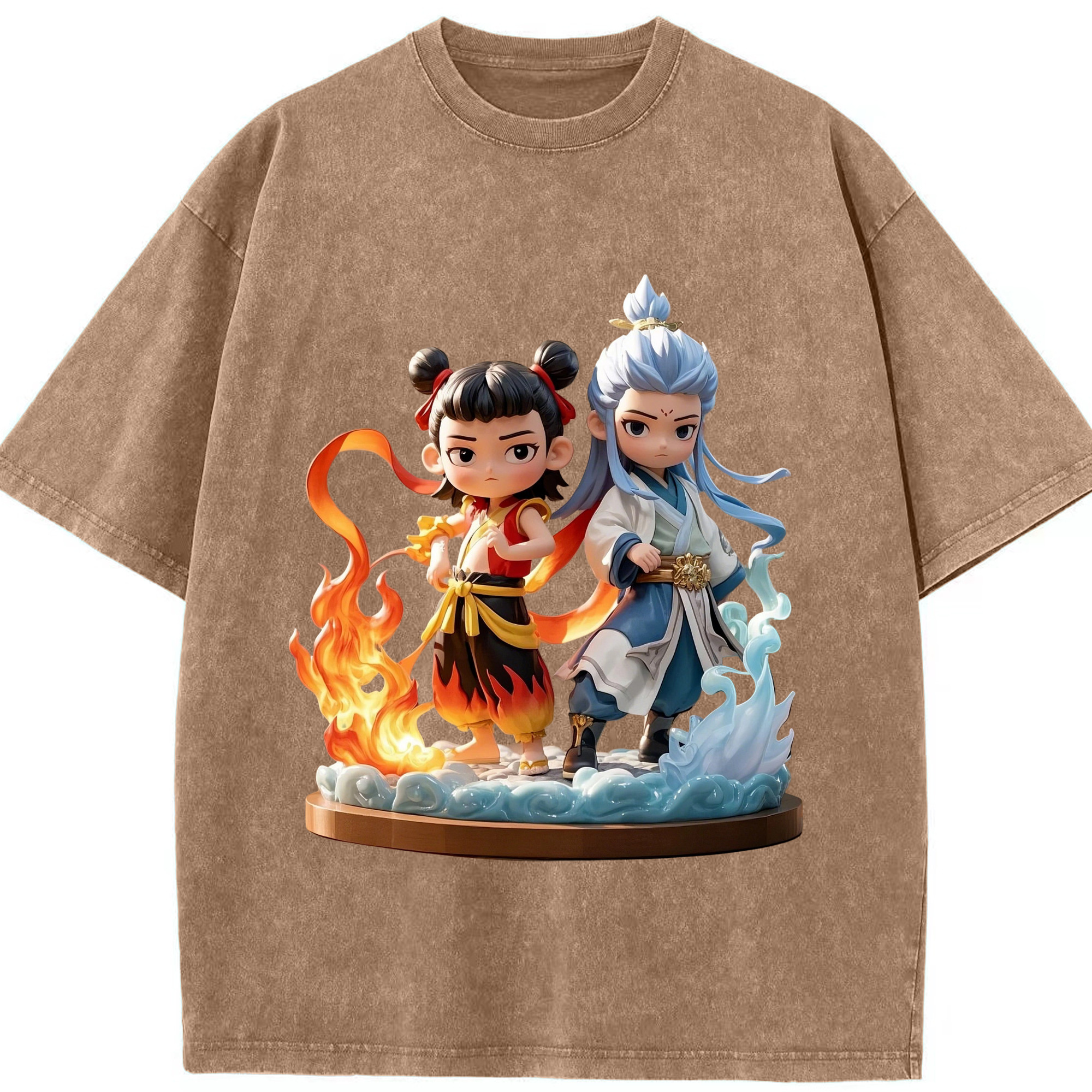 （画像用） Ne Zha 2 ナタ 魔童の大暴れ 綿100% ヴィンテージ風 半袖Tシャツ（フロントプリント）