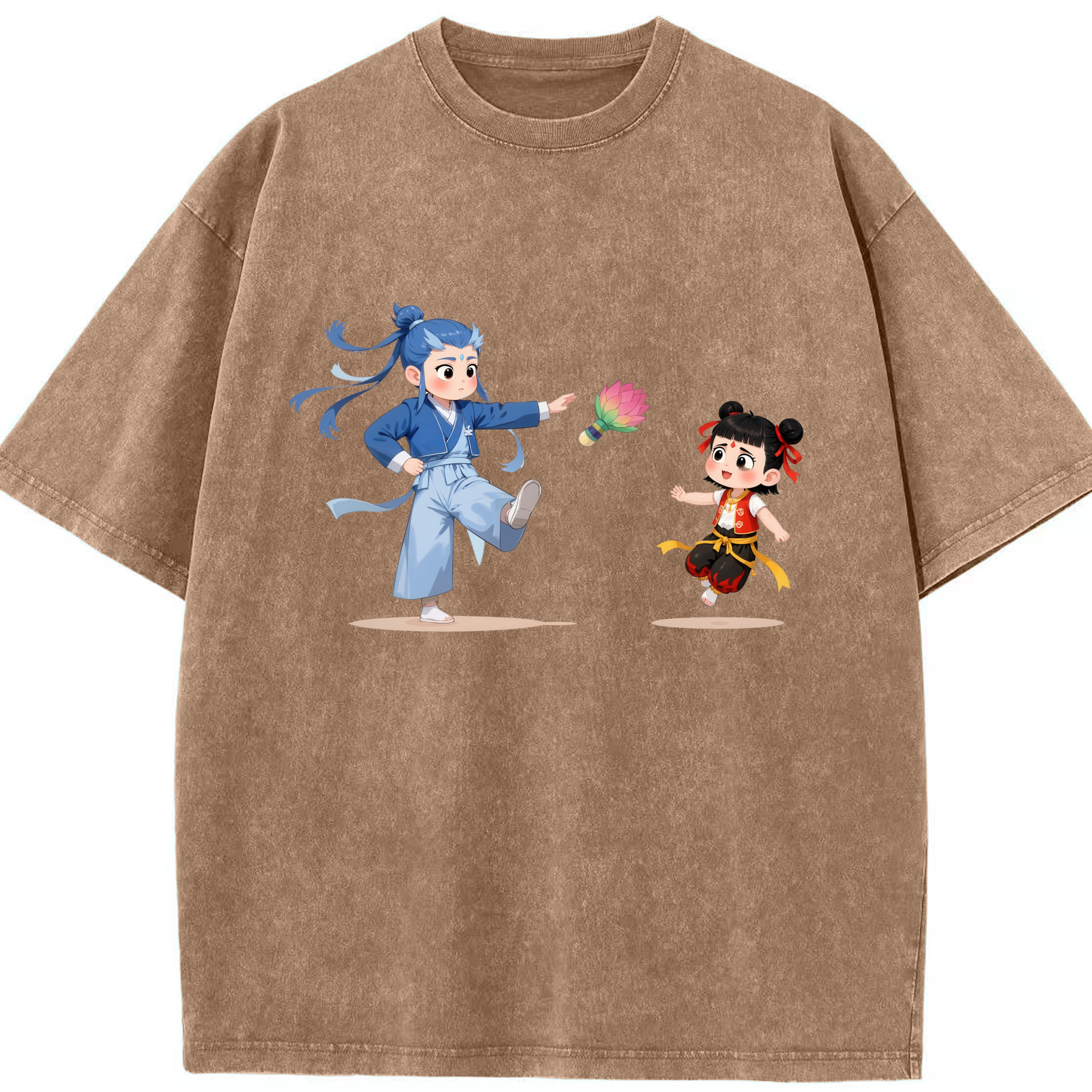 （画像用） Ne Zha 2 ナタ 魔童の大暴れ 綿100% ヴィンテージ風 半袖Tシャツ（フロントプリント）